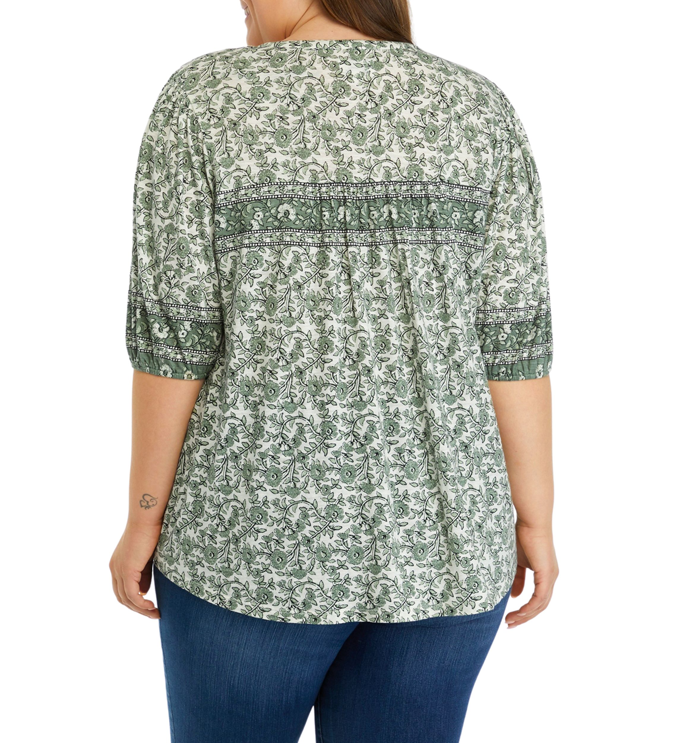 Plus Size Puff Sleeve Printed Top 
