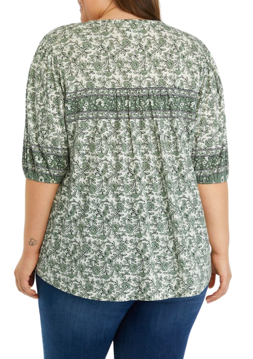 Plus Size Puff Sleeve Printed Top 