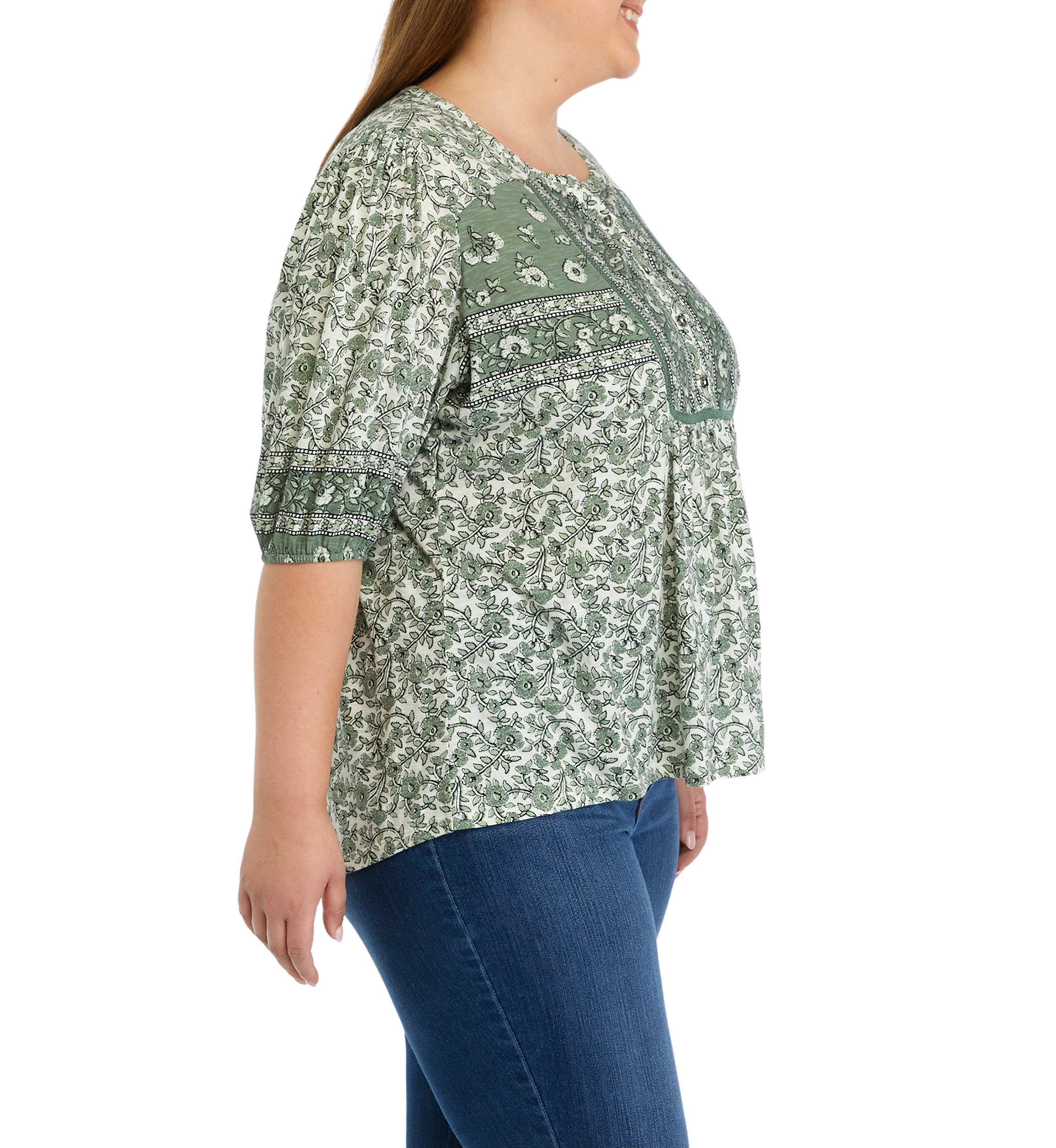 Plus Size Puff Sleeve Printed Top 