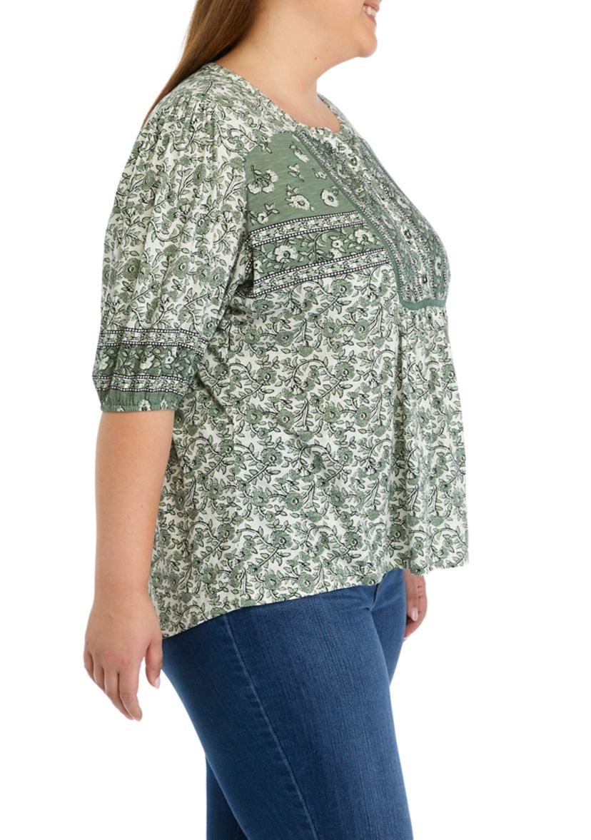 Plus Size Puff Sleeve Printed Top 