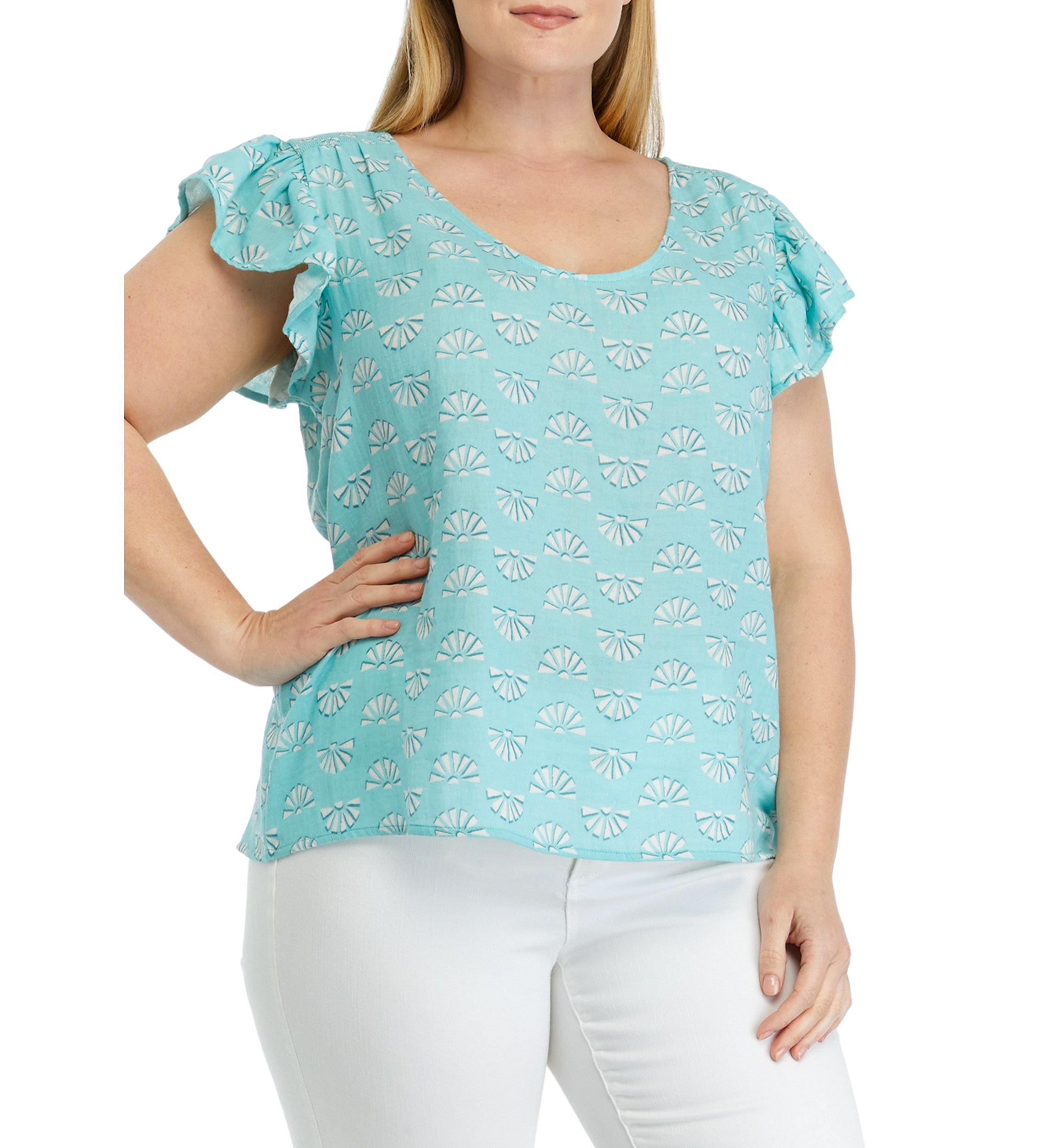 Plus Size Flutter Sleeve Printed Top