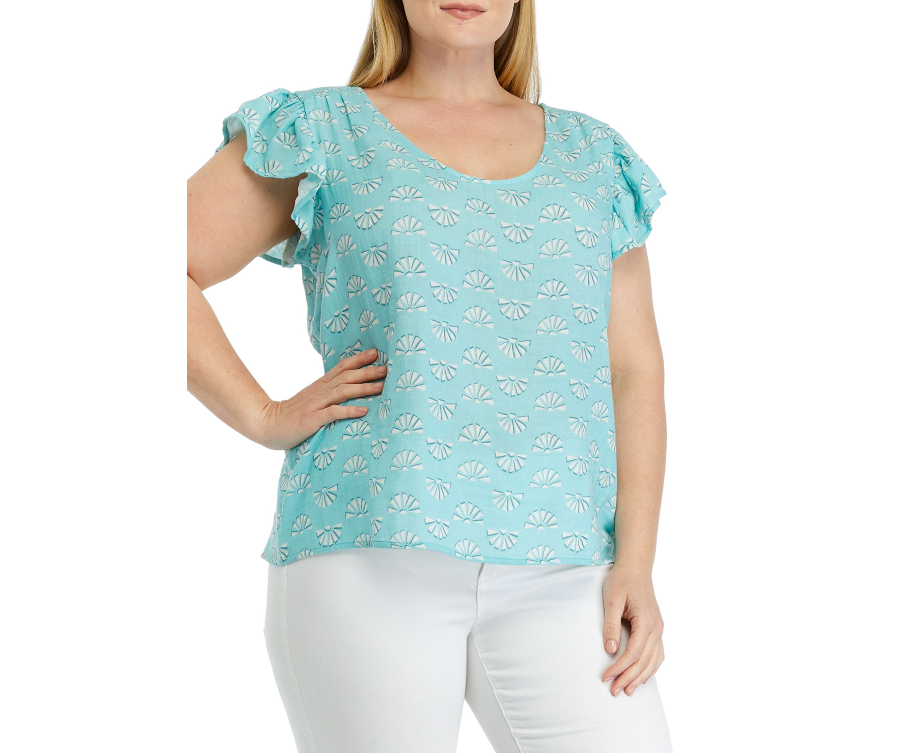 Plus Size Flutter Sleeve Printed Top