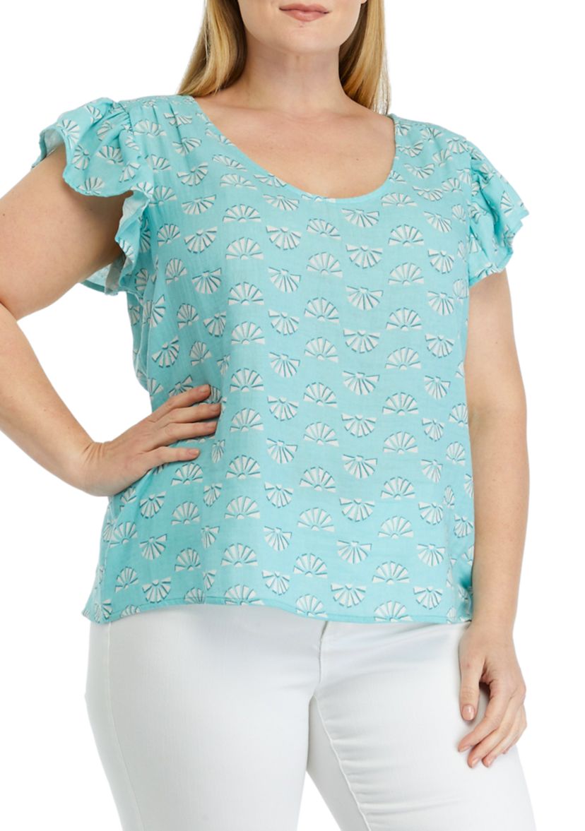 Plus Size Flutter Sleeve Printed Top