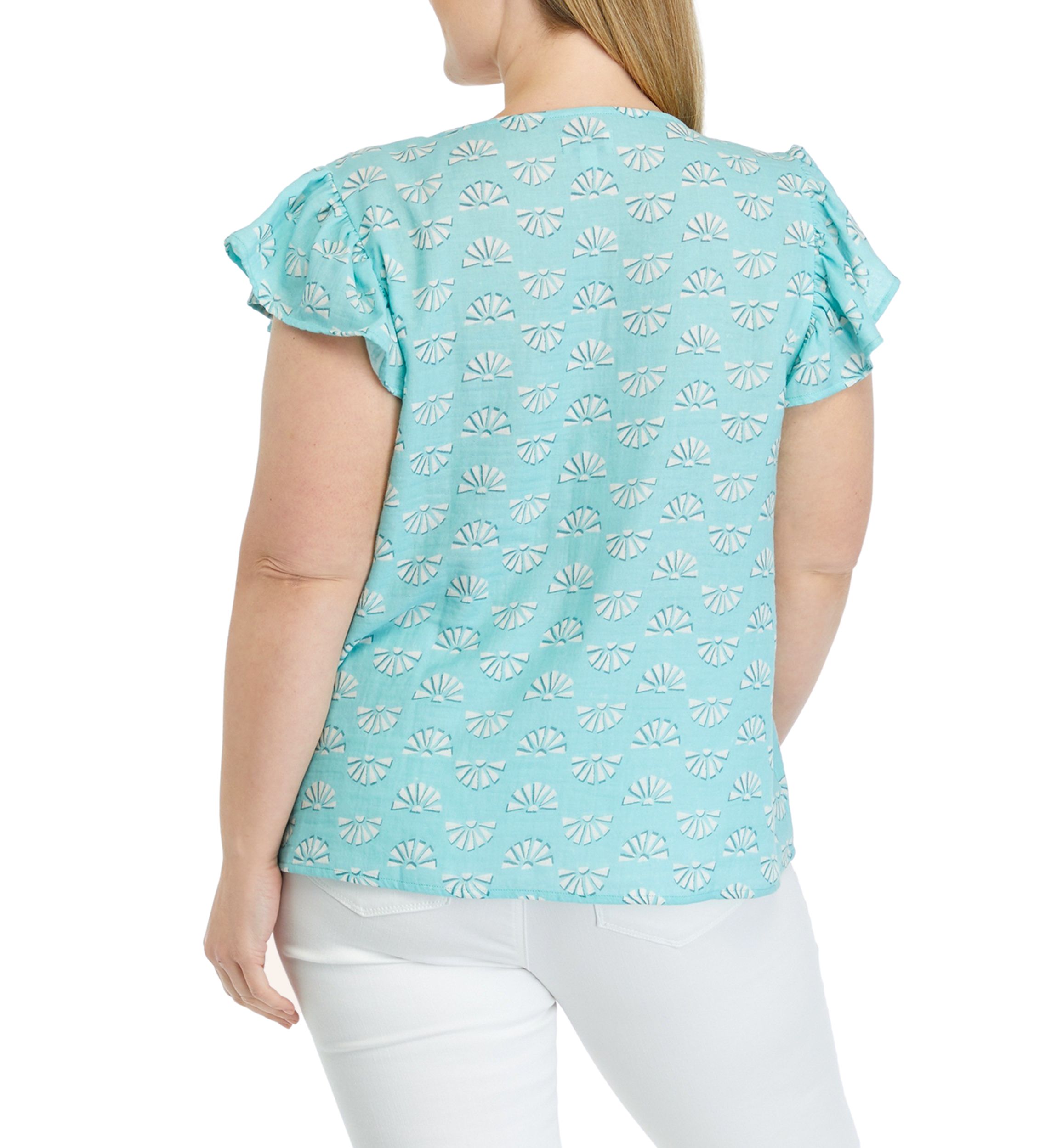 Plus Size Flutter Sleeve Printed Top
