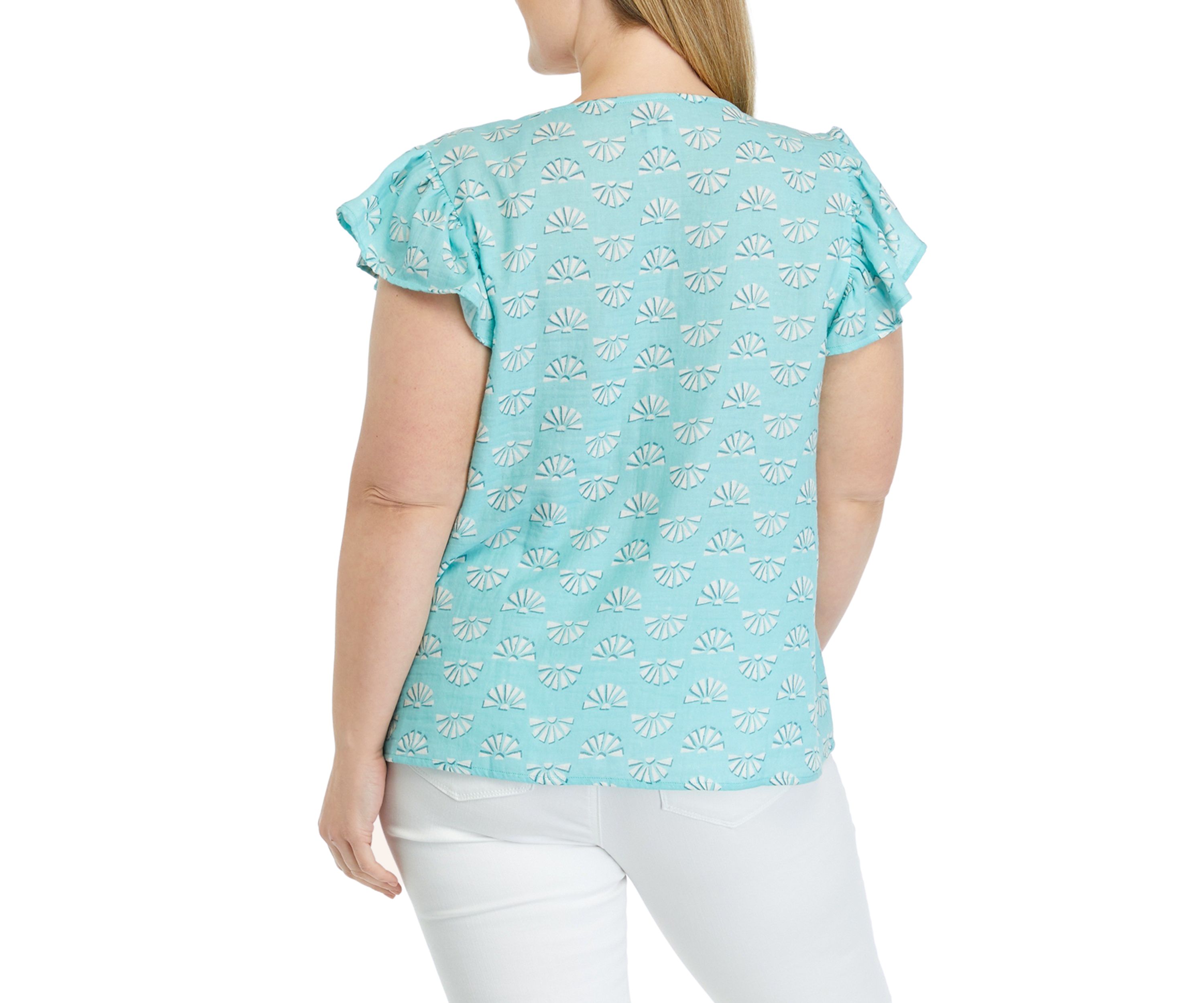 Plus Size Flutter Sleeve Printed Top
