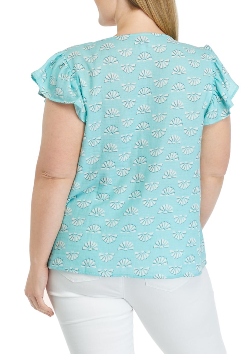 Plus Size Flutter Sleeve Printed Top