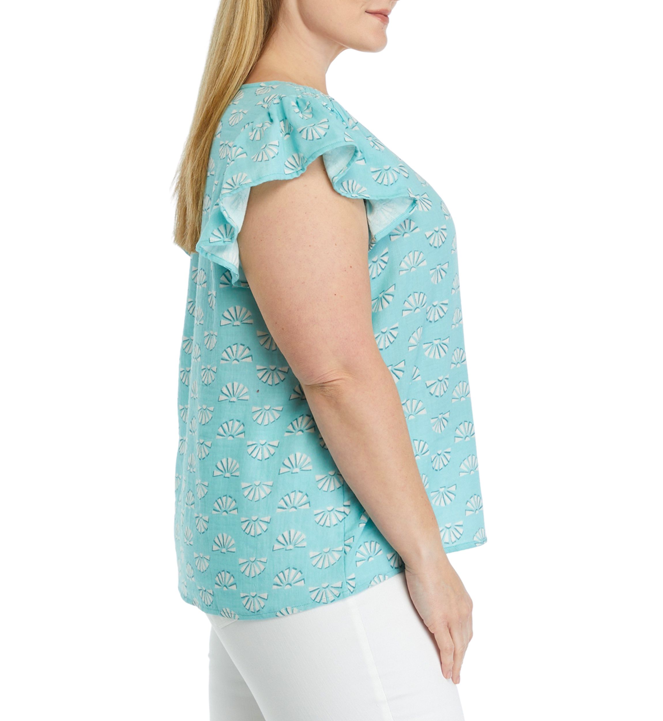 Plus Size Flutter Sleeve Printed Top