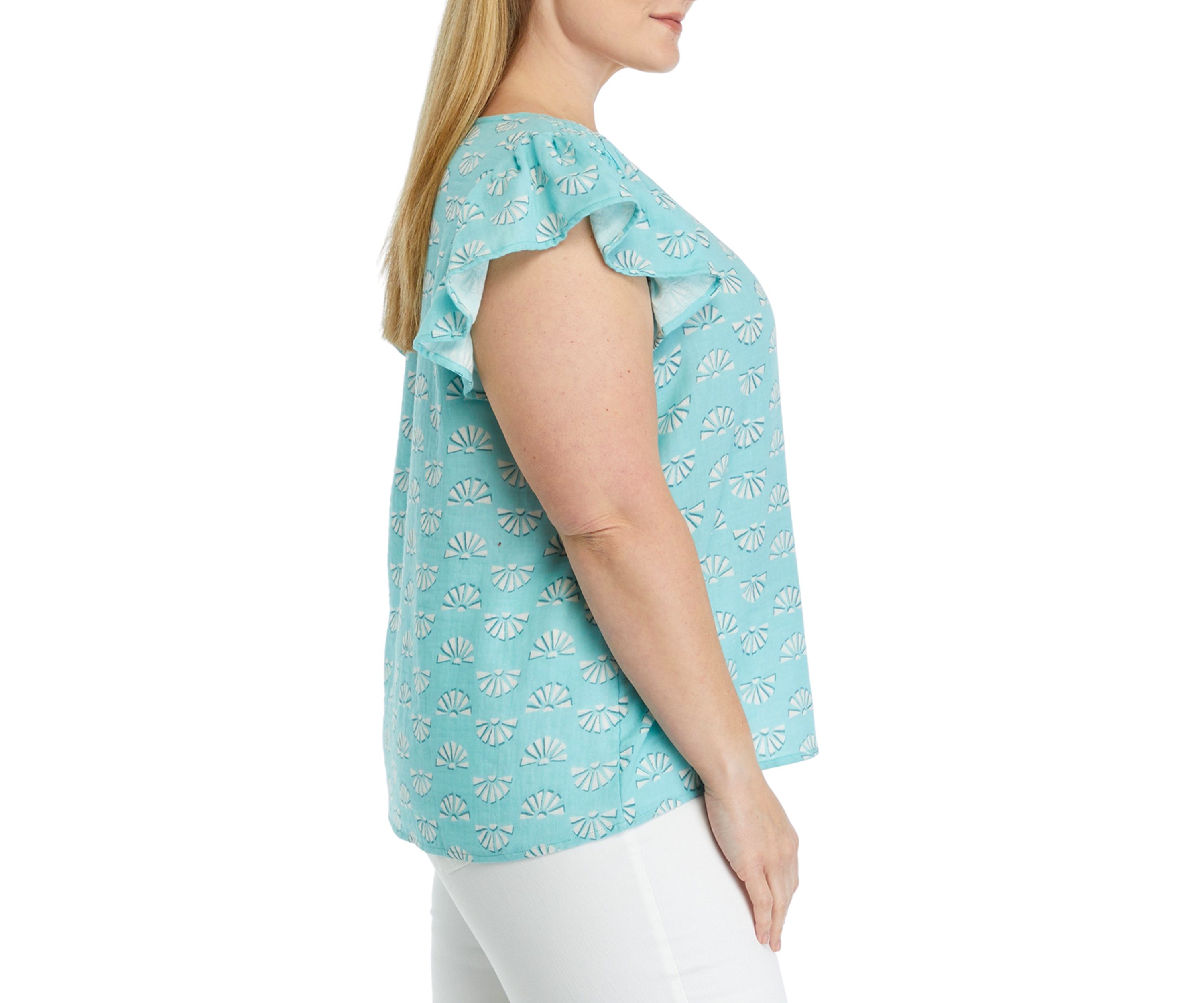 Plus Size Flutter Sleeve Printed Top