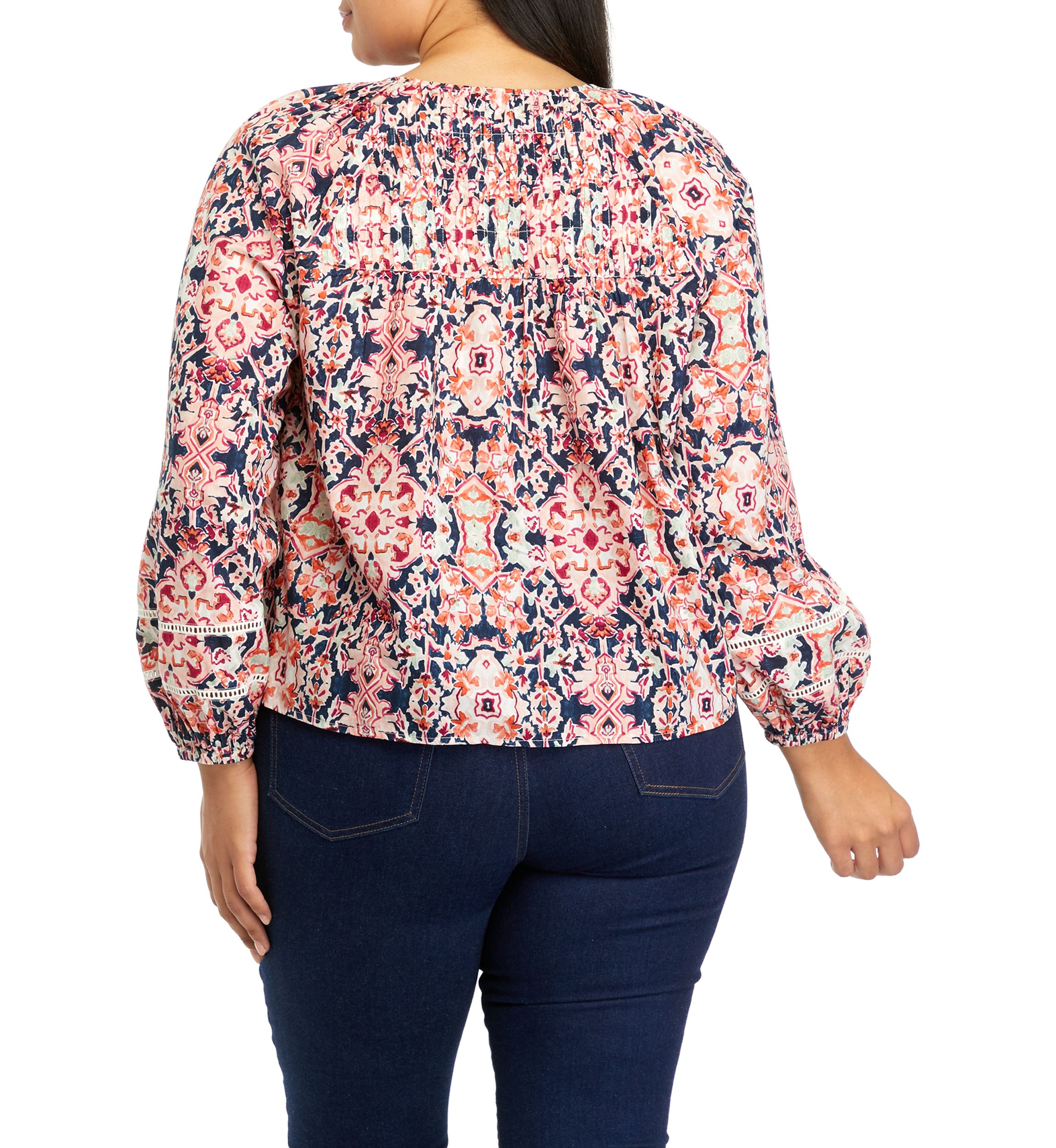 Plus Size Pintuck Printed Blouse