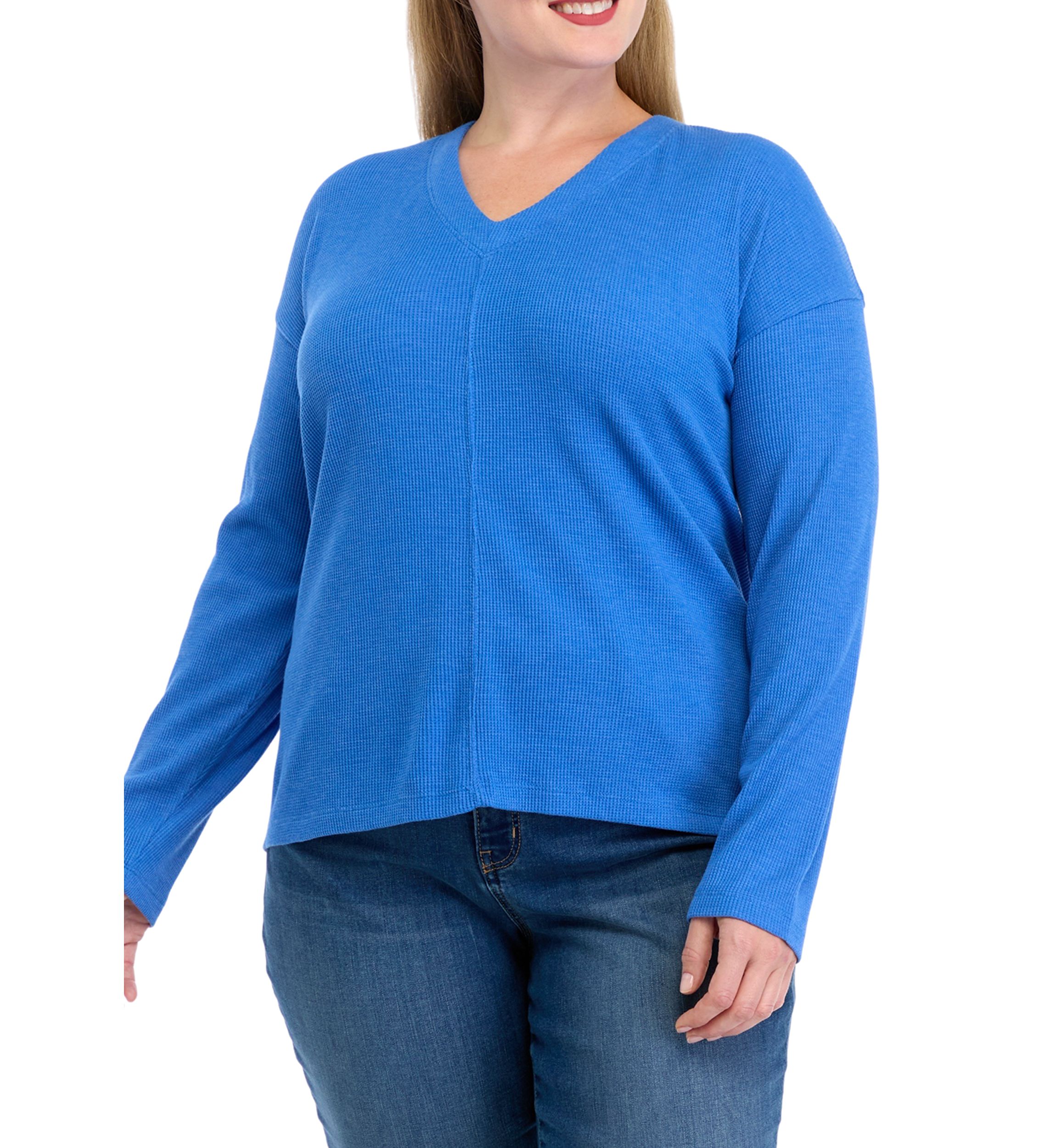 Plus Size Long Sleeve V-Neck Seam Front Top