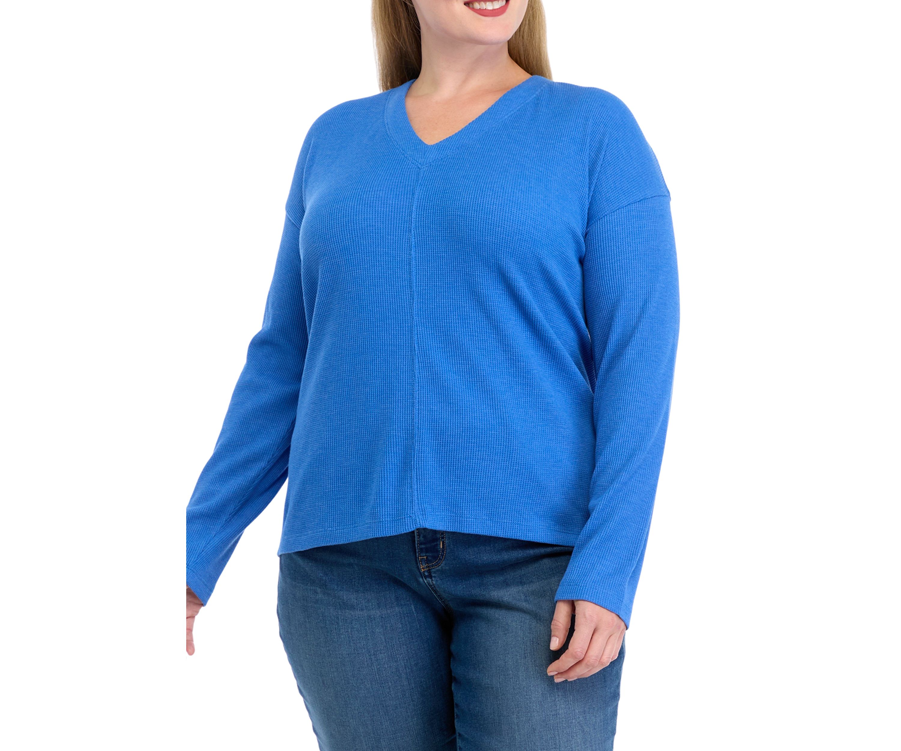 Plus Size Long Sleeve V-Neck Seam Front Top