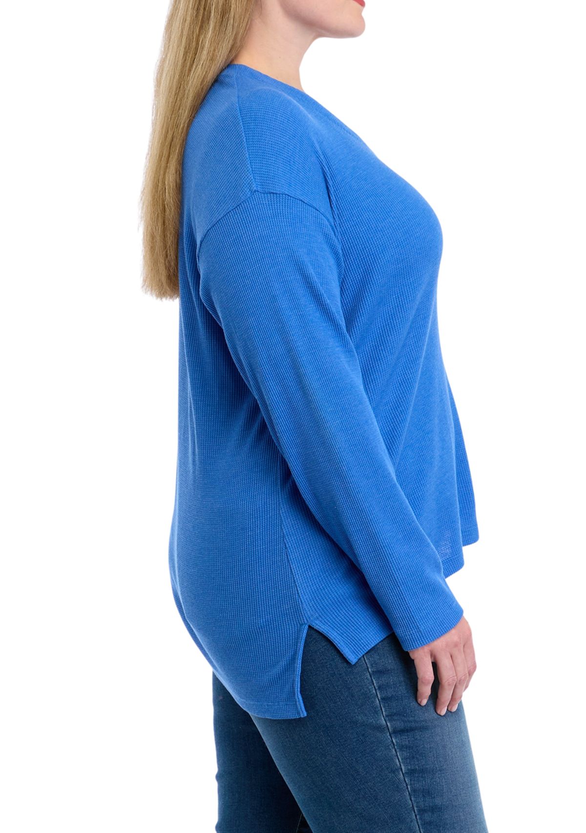 Plus Size Long Sleeve V-Neck Seam Front Top