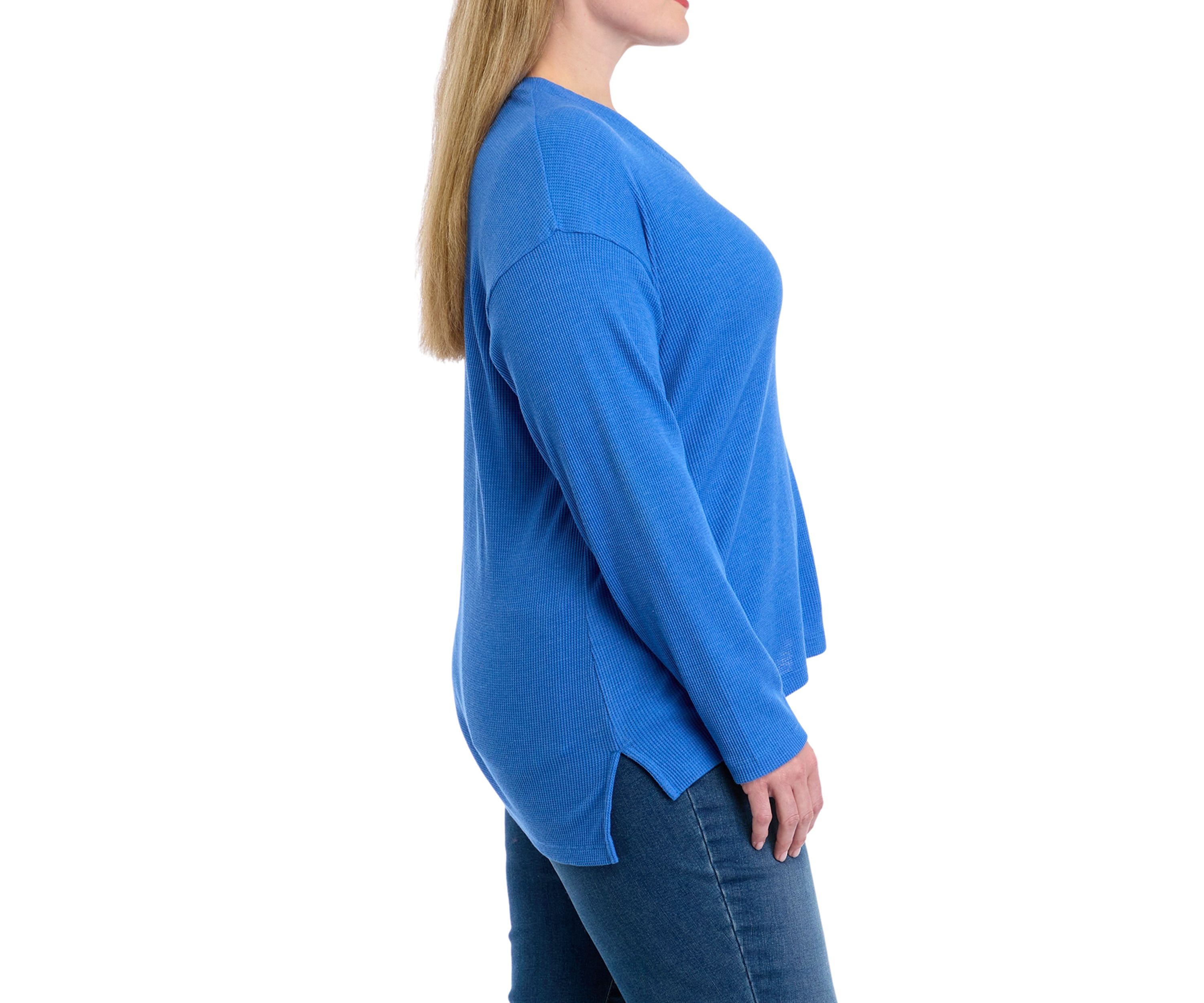 Plus Size Long Sleeve V-Neck Seam Front Top