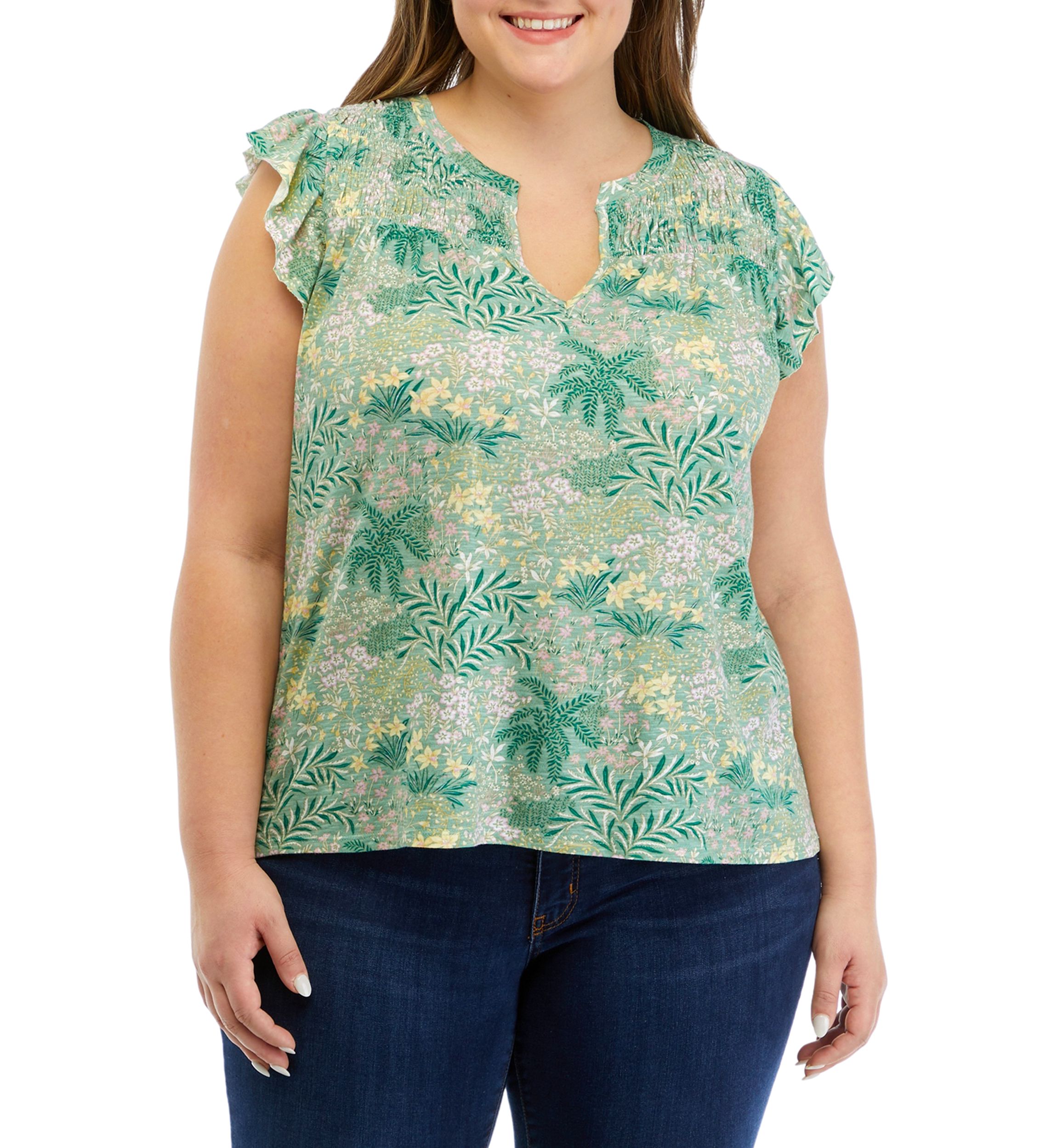 Womens Printed Smocked Top