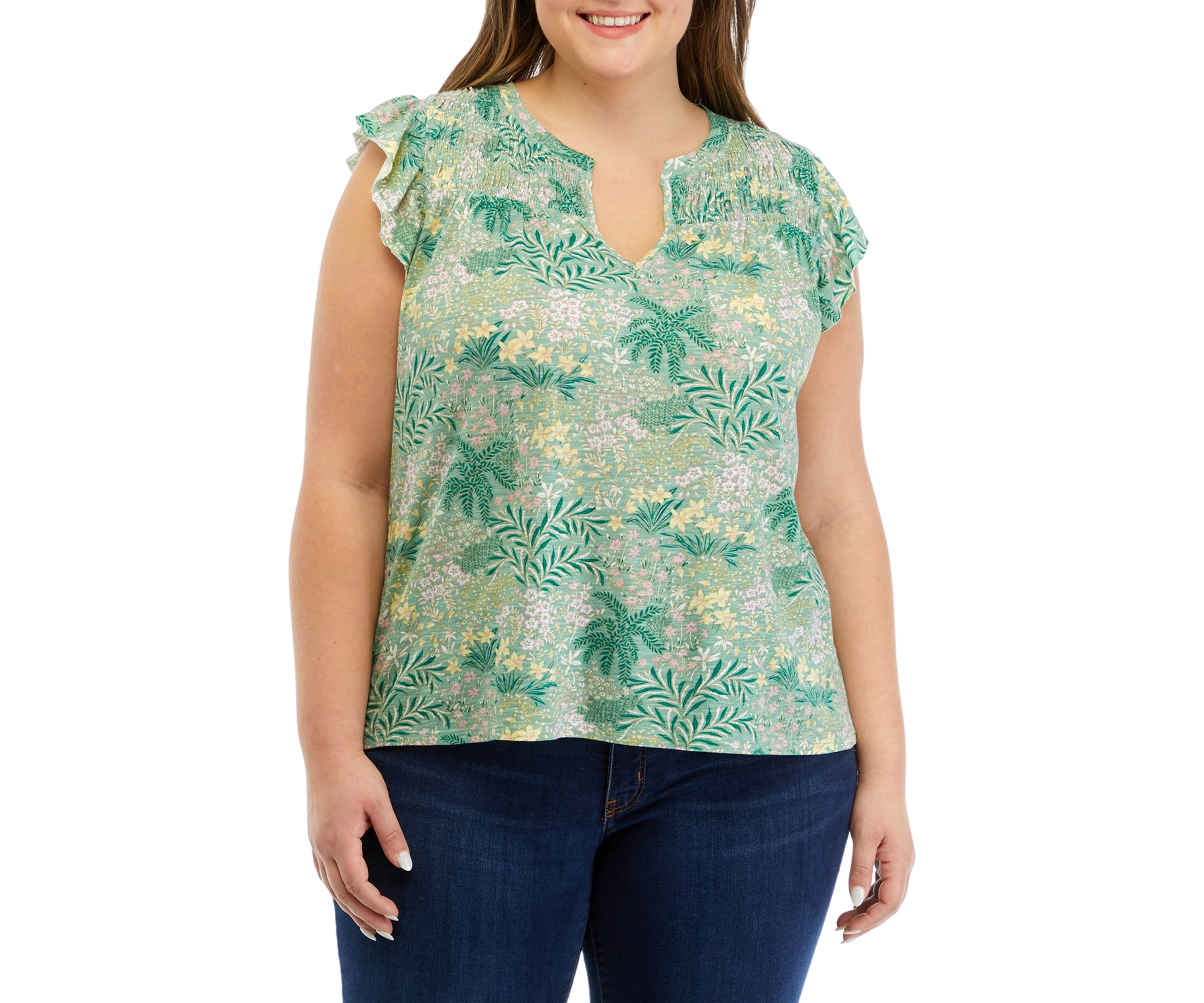 Womens Printed Smocked Top