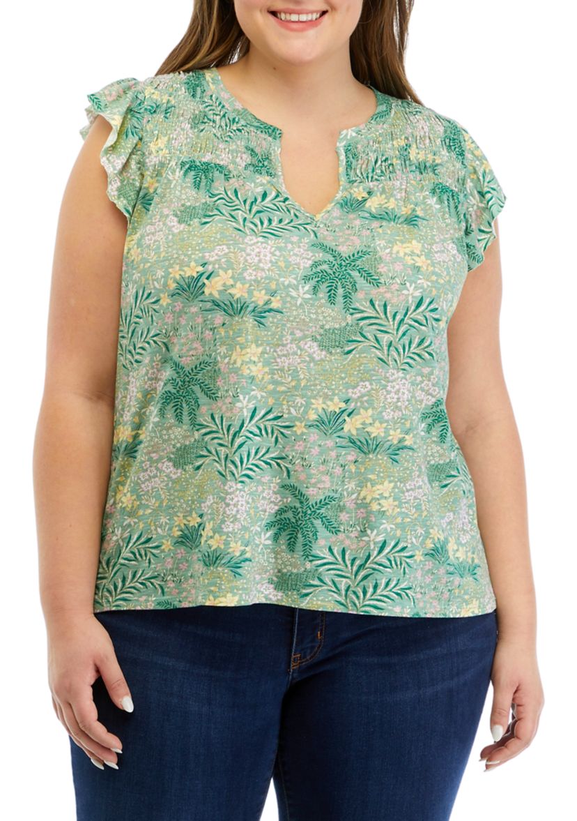 Womens Printed Smocked Top
