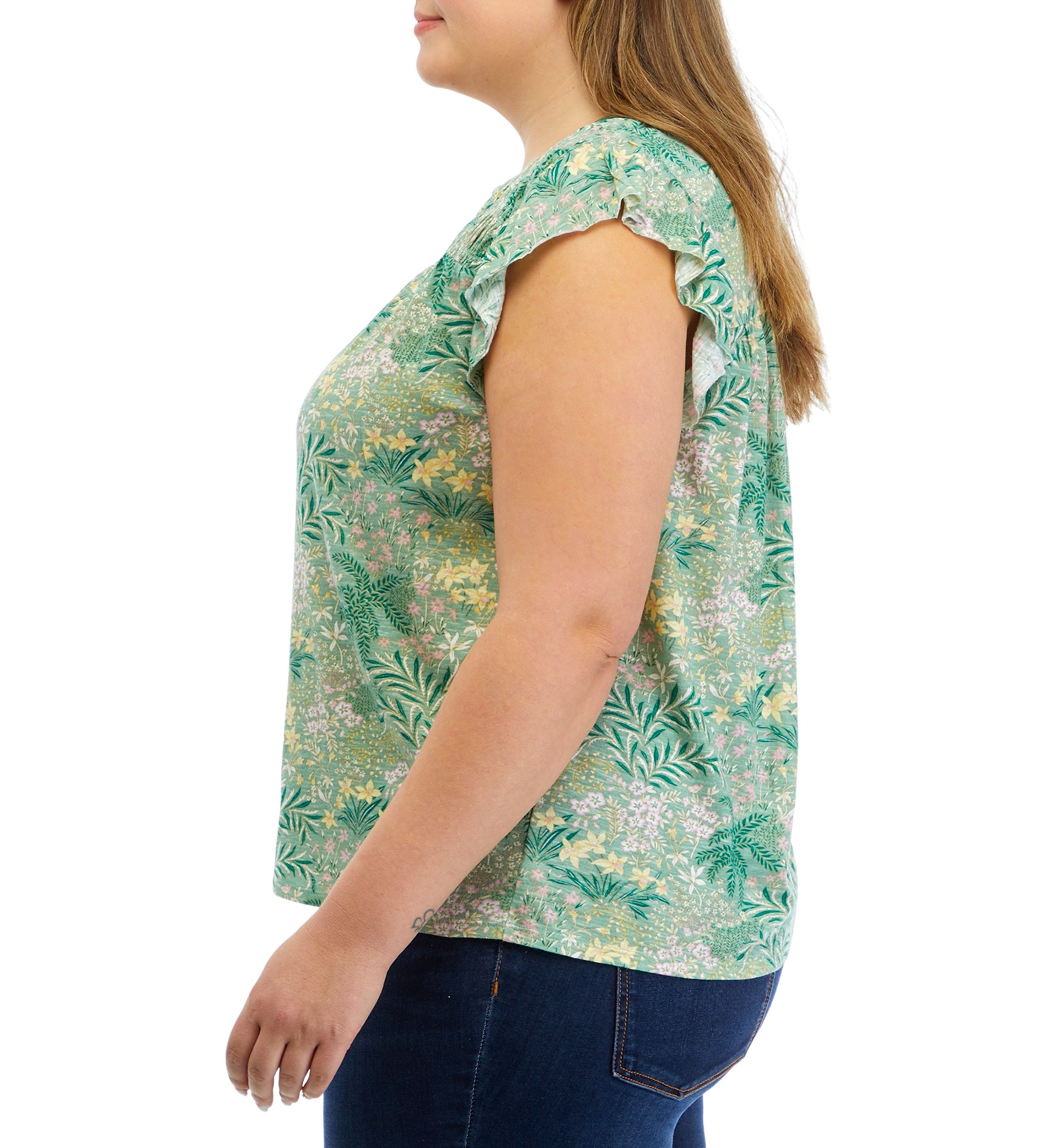 Womens Printed Smocked Top