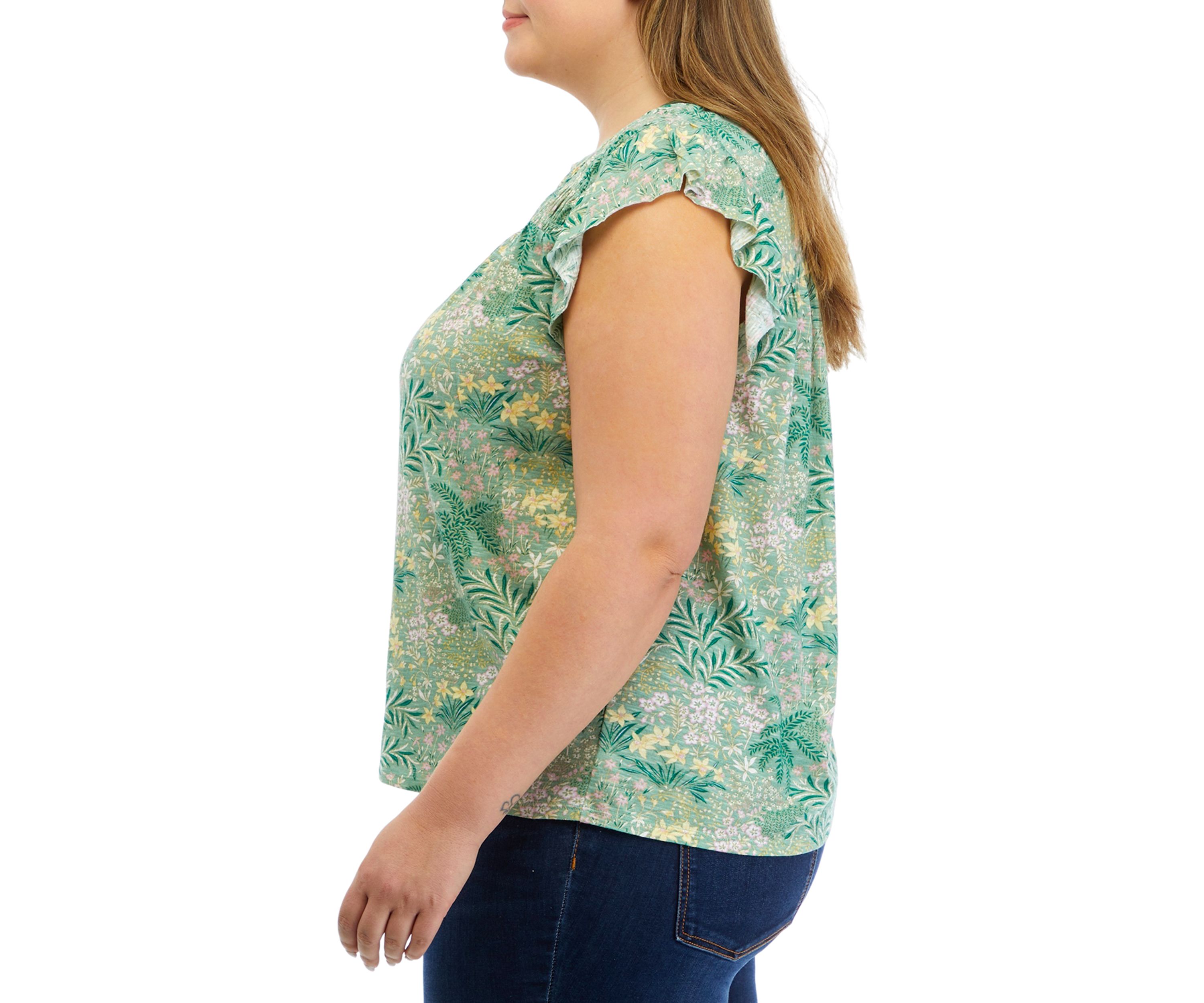 Womens Printed Smocked Top