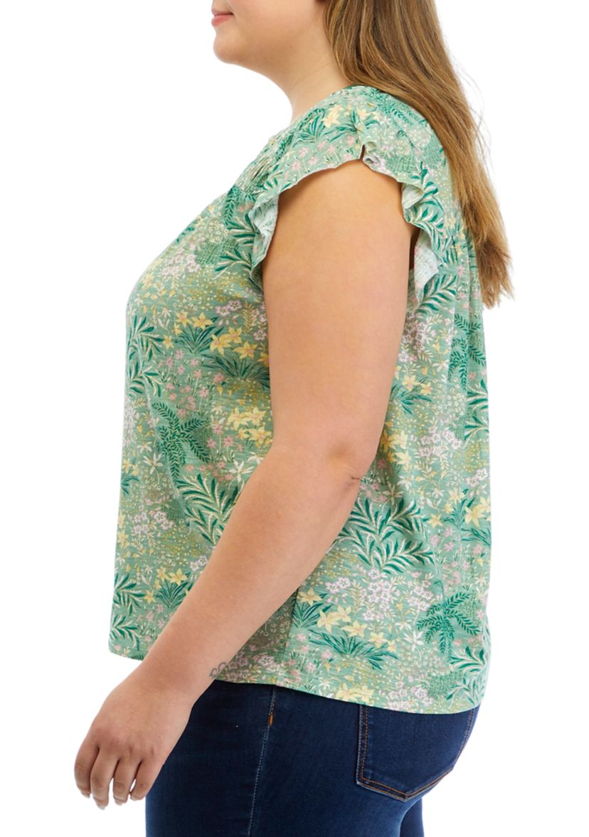 Womens Printed Smocked Top