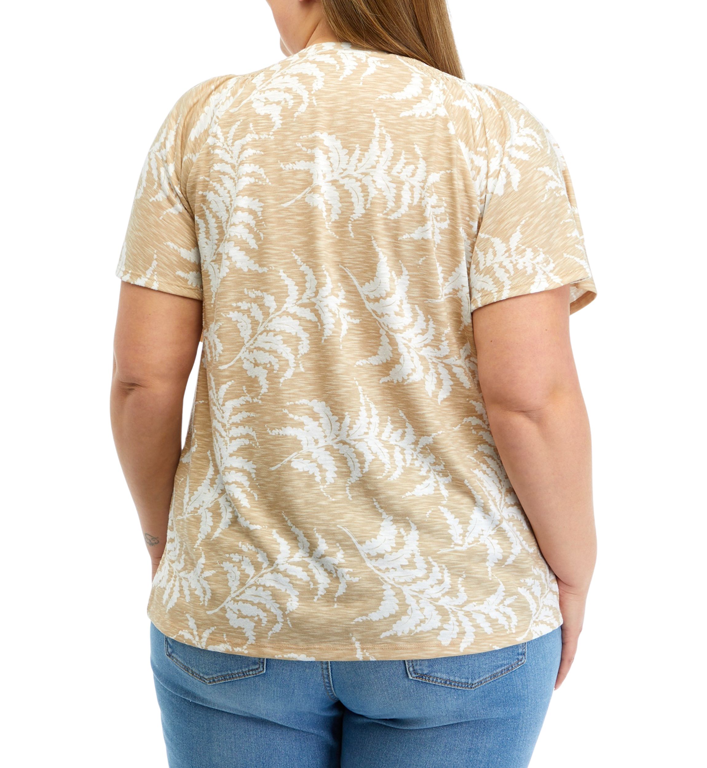 Plus Size V-Neck Flutter Sleeve Printed T-Shirt