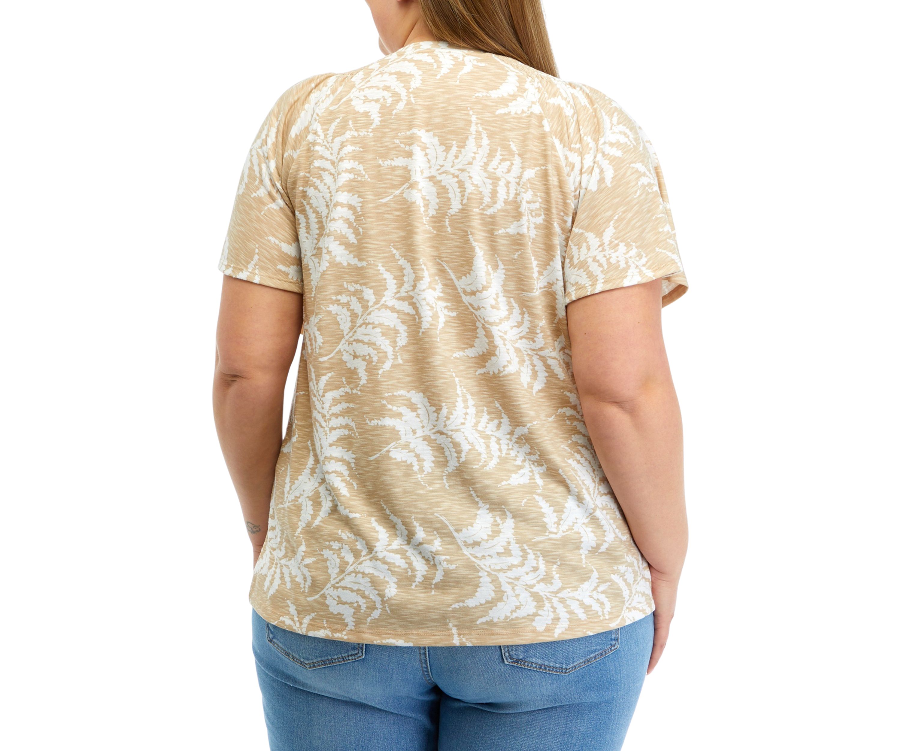 Plus Size V-Neck Flutter Sleeve Printed T-Shirt