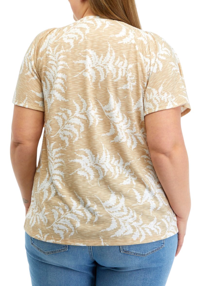 Plus Size V-Neck Flutter Sleeve Printed T-Shirt