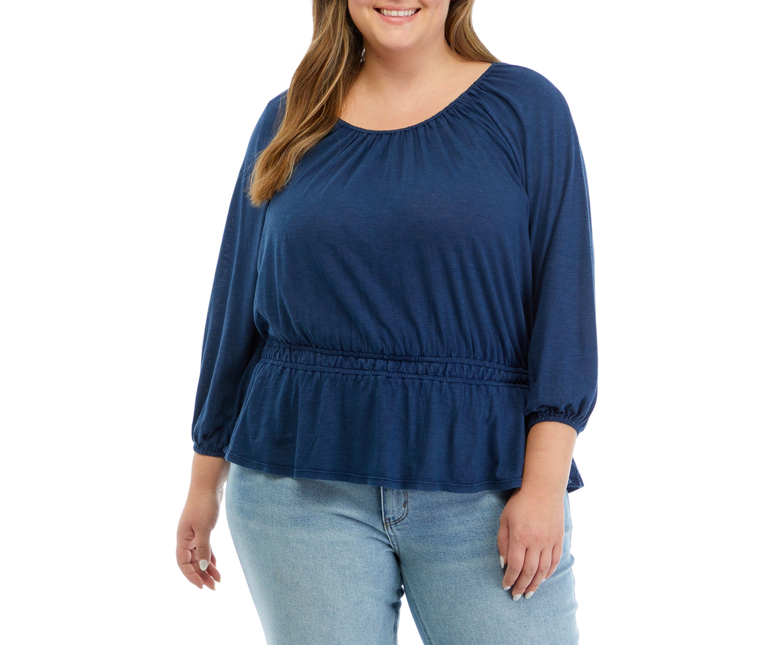 Plus Size 3/4 Sleeve Smocked Peasant Top