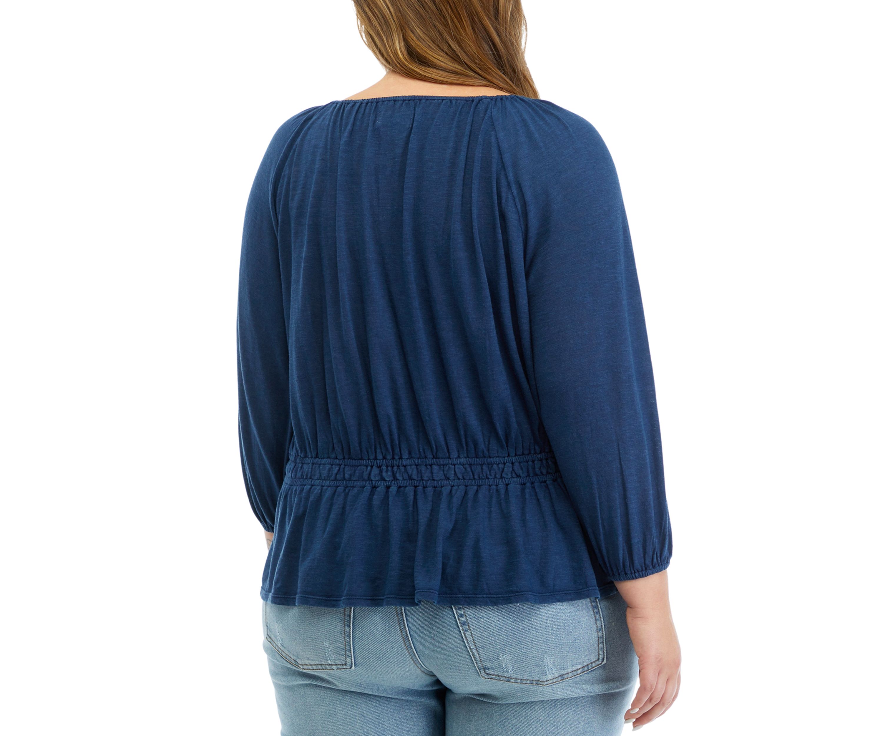 Plus Size 3/4 Sleeve Smocked Peasant Top
