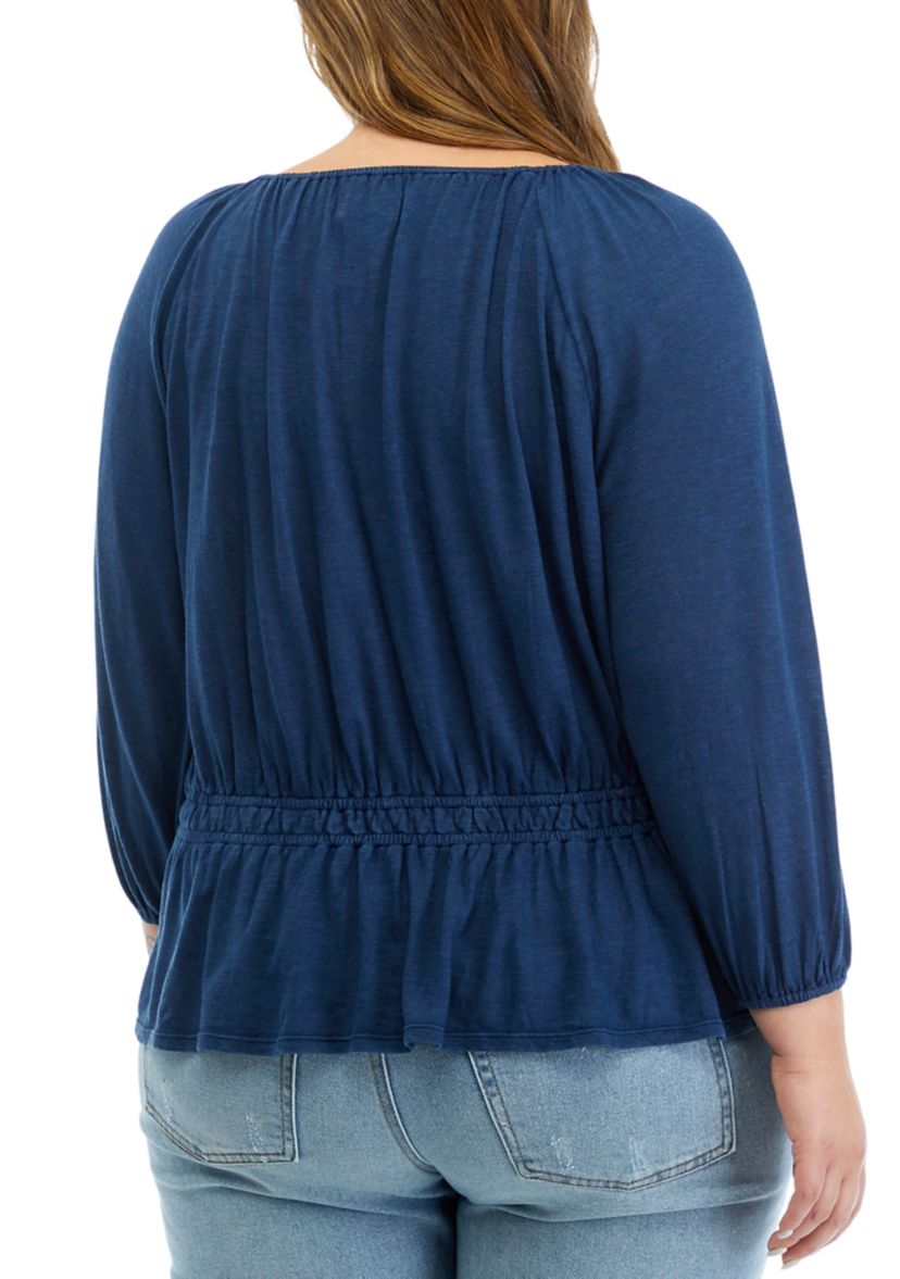 Plus Size 3/4 Sleeve Smocked Peasant Top