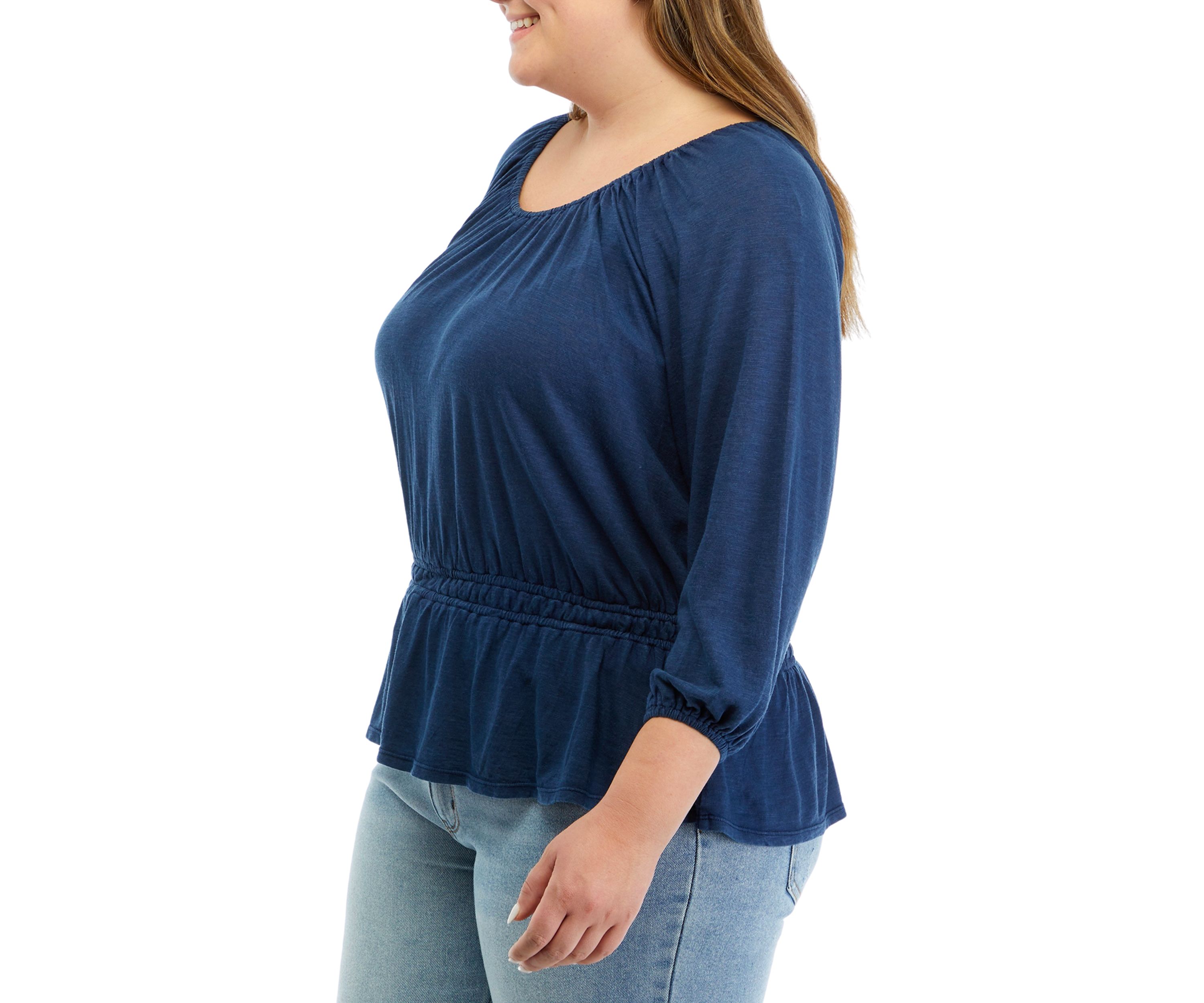 Plus Size 3/4 Sleeve Smocked Peasant Top