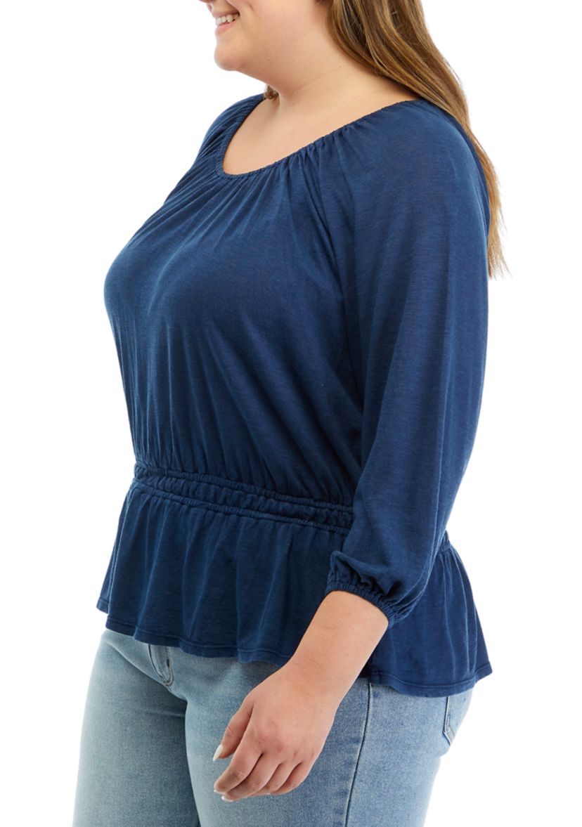 Plus Size 3/4 Sleeve Smocked Peasant Top
