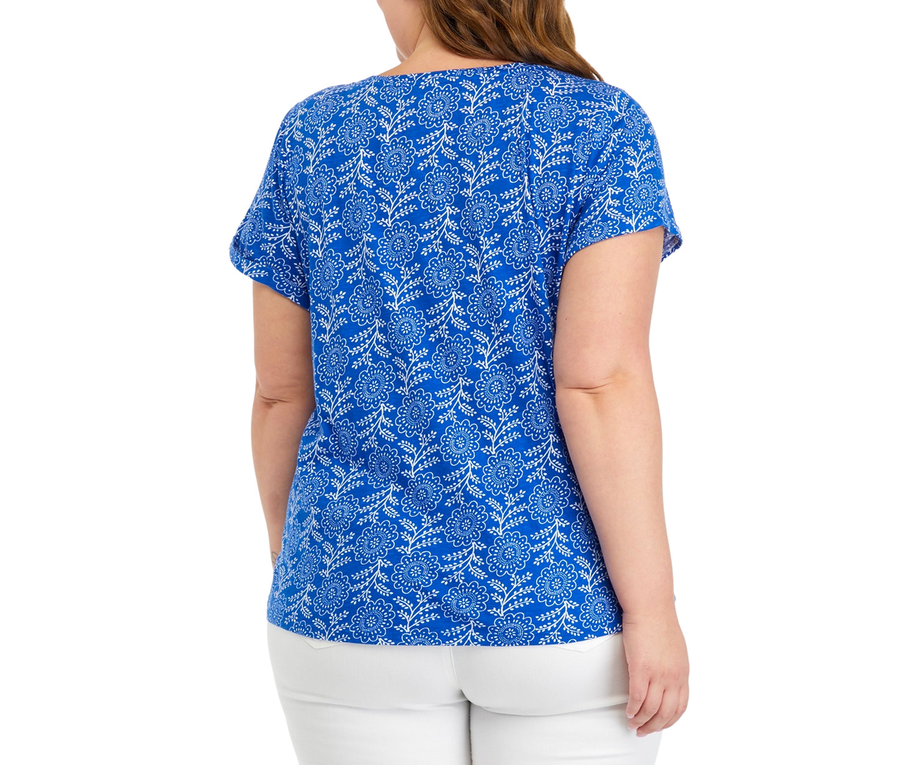 Plus Size Printed Split Neck T-Shirt