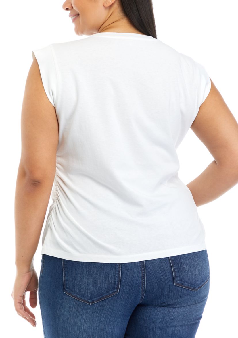 Plus Size Solid Shirred T-Shirt