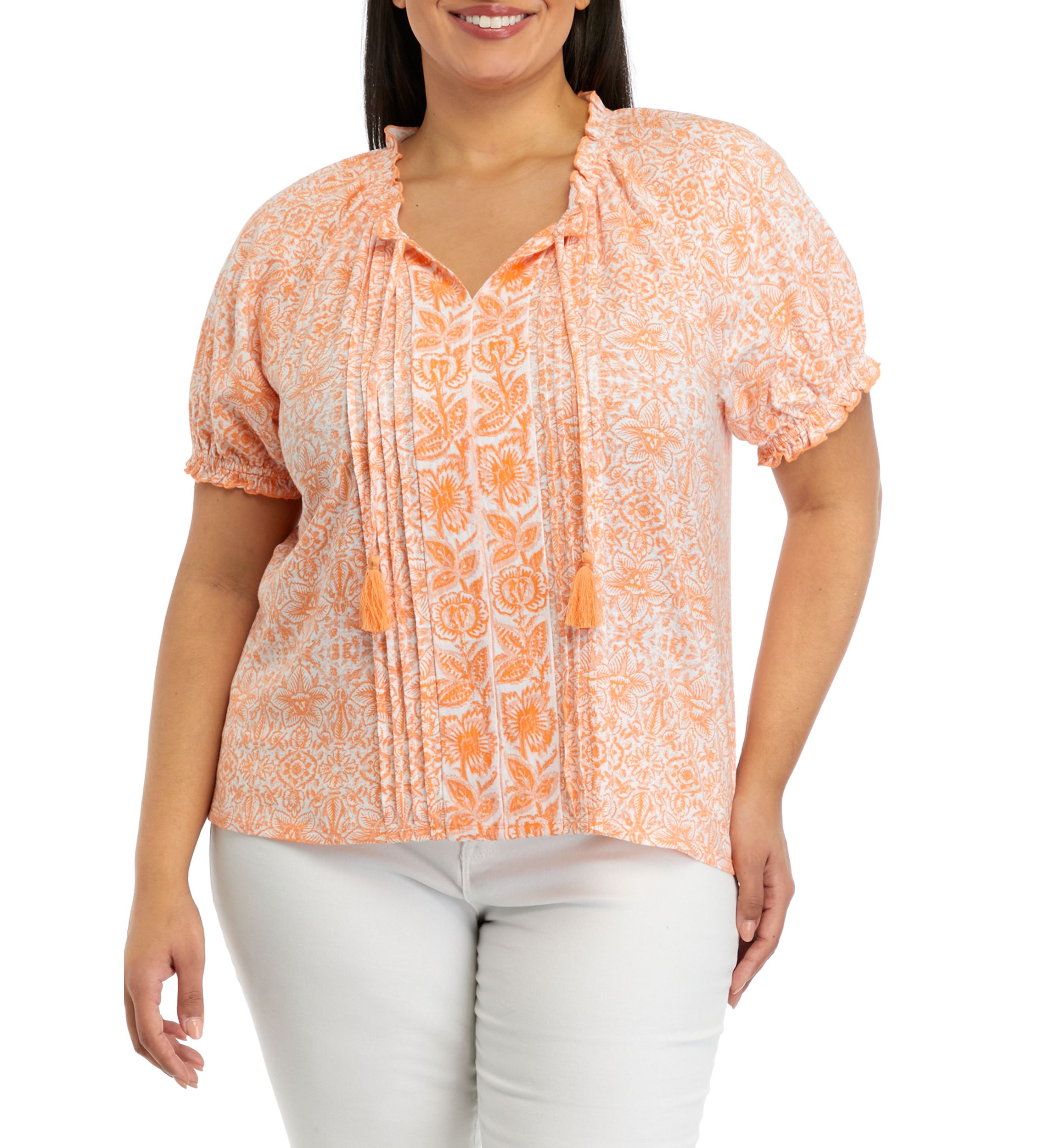 Plus Size Pintuck Peasant Top