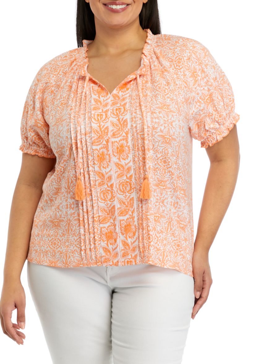 Plus Size Pintuck Peasant Top