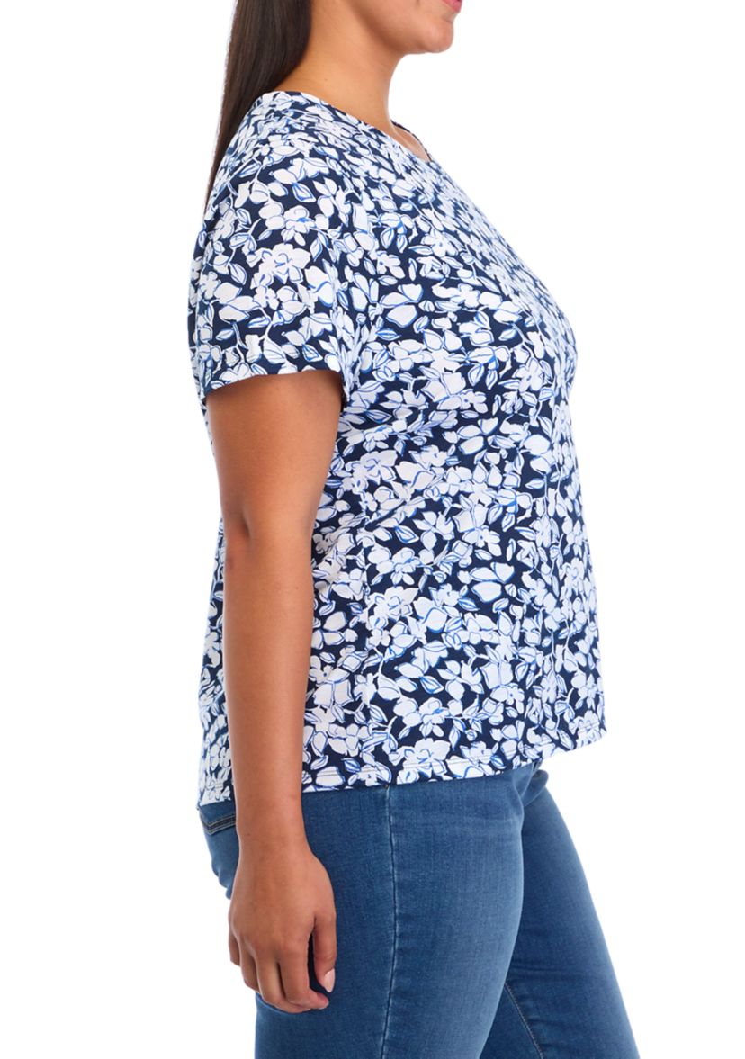 Plus Size Short Sleeve Printed Top
