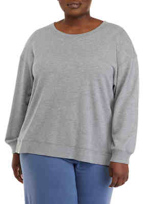 Women Plus Size Botton Sweater Crewneck  Long Sleeve Pullovers Asymmetric Tops 