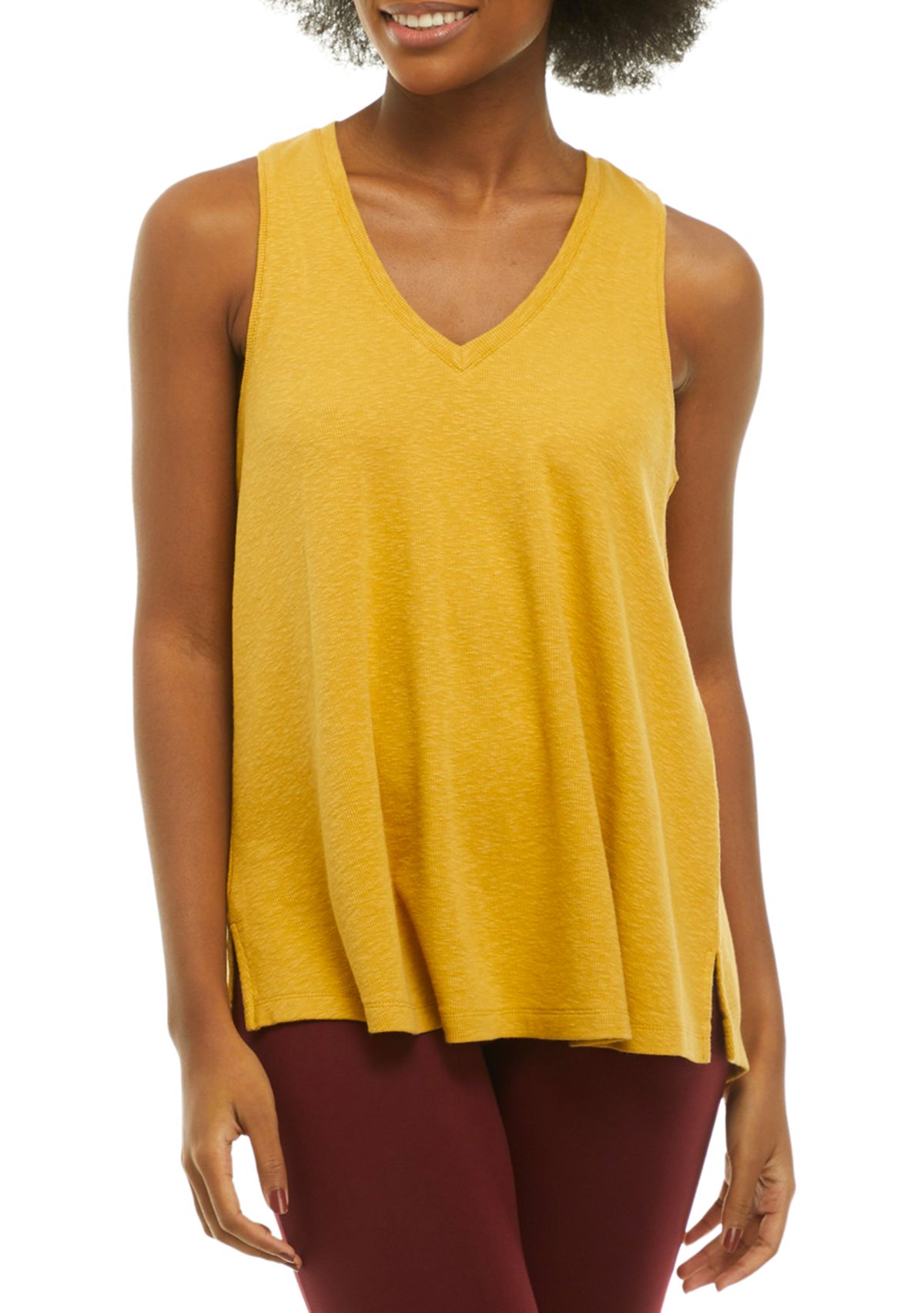 Studio Womens Ribbed V-Neck Tank Top