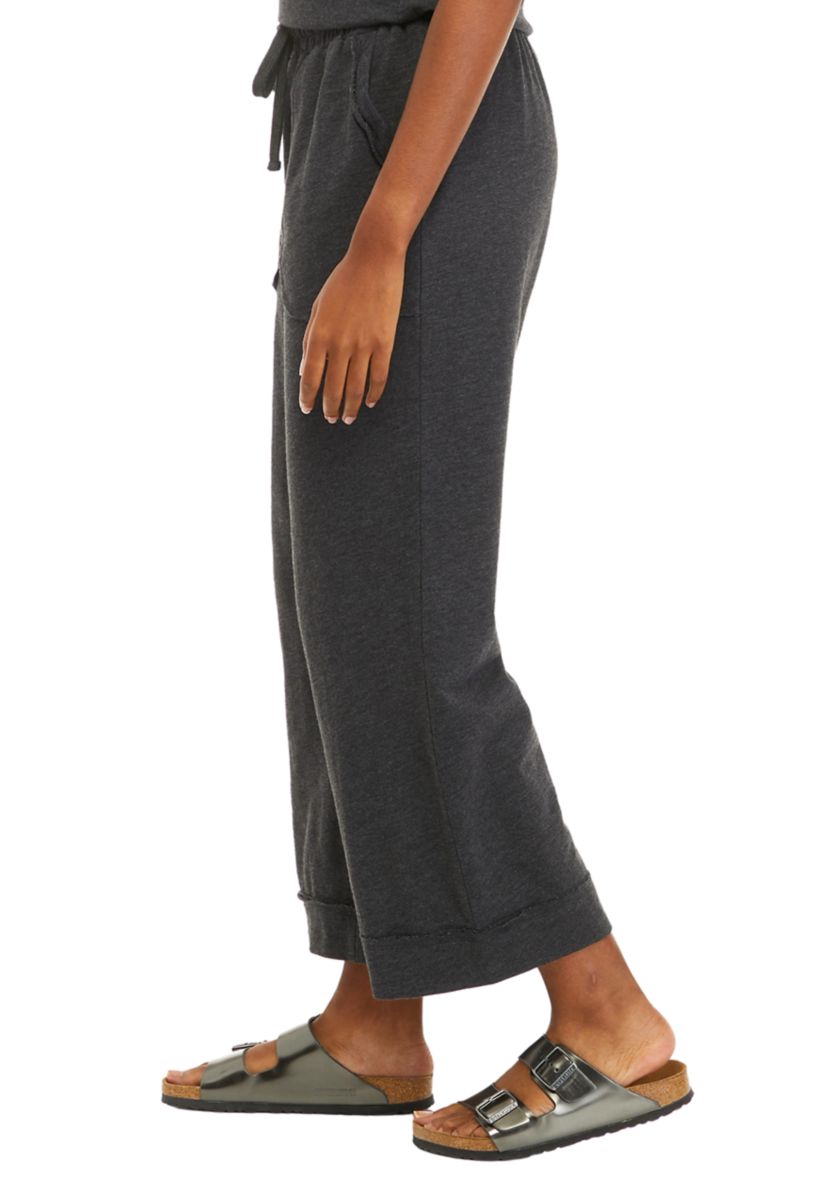 Womens Slub Terry Cropped Wide Leg Pants									