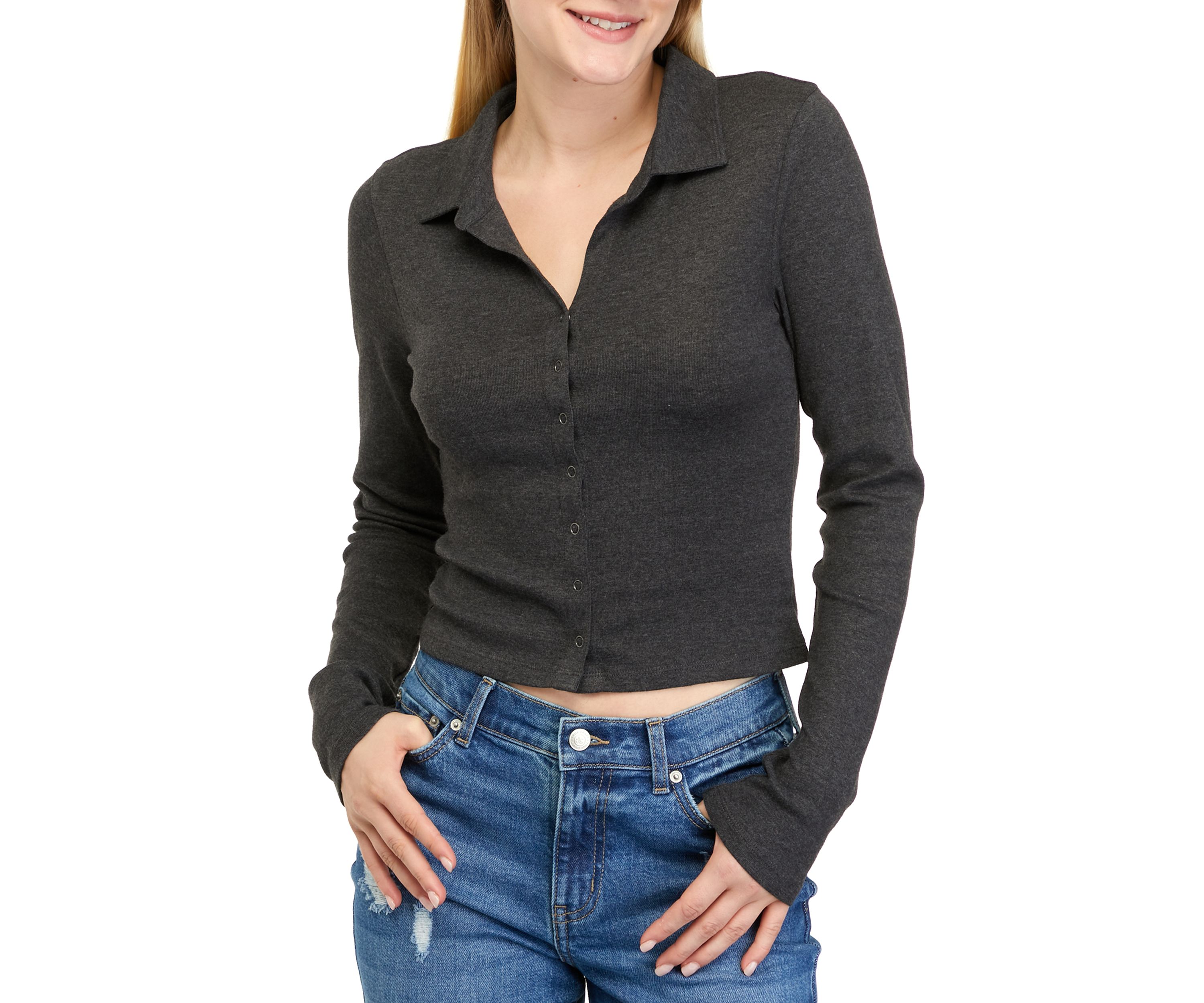 Long Sleeve Cropped Collared Shirt 