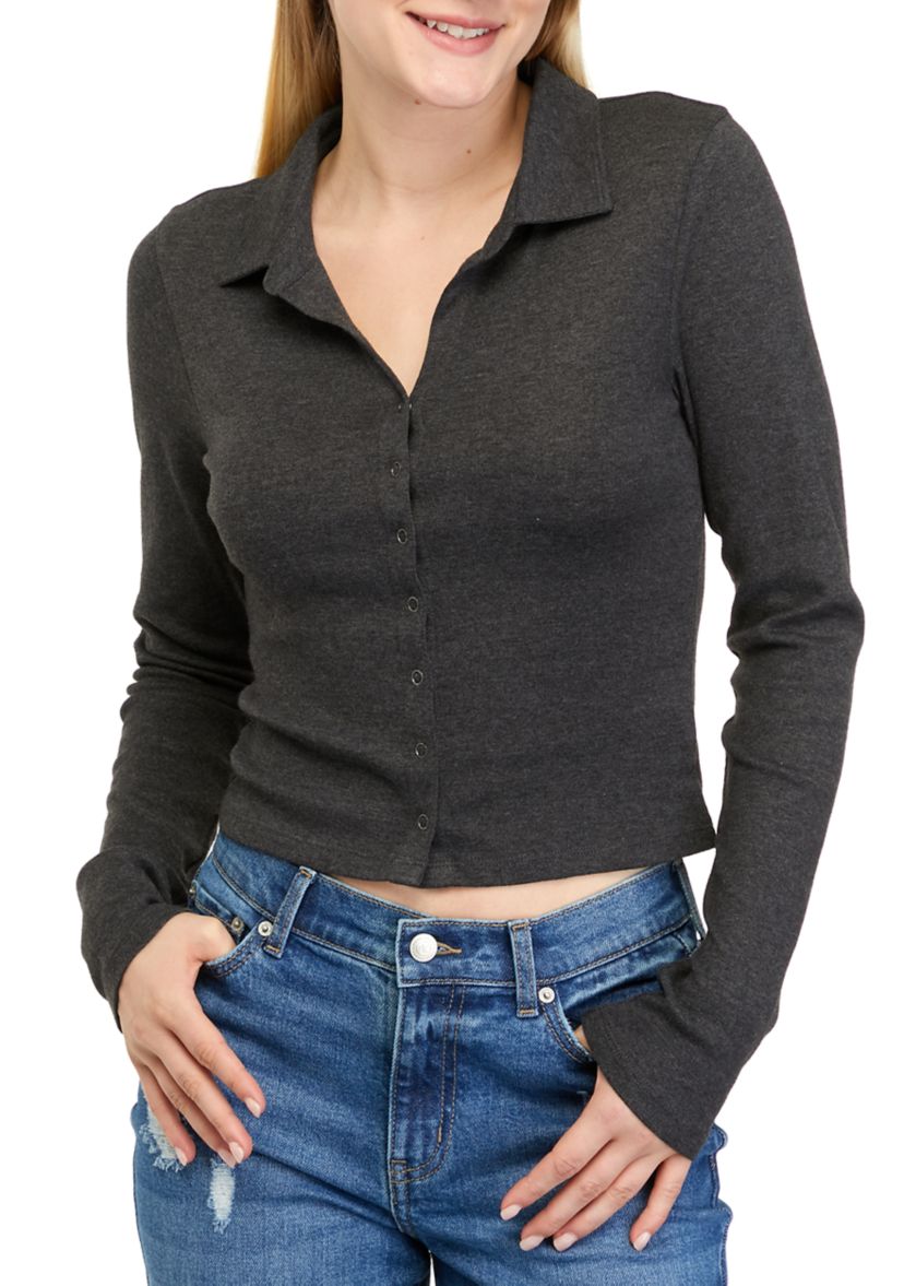 Long Sleeve Cropped Collared Shirt 