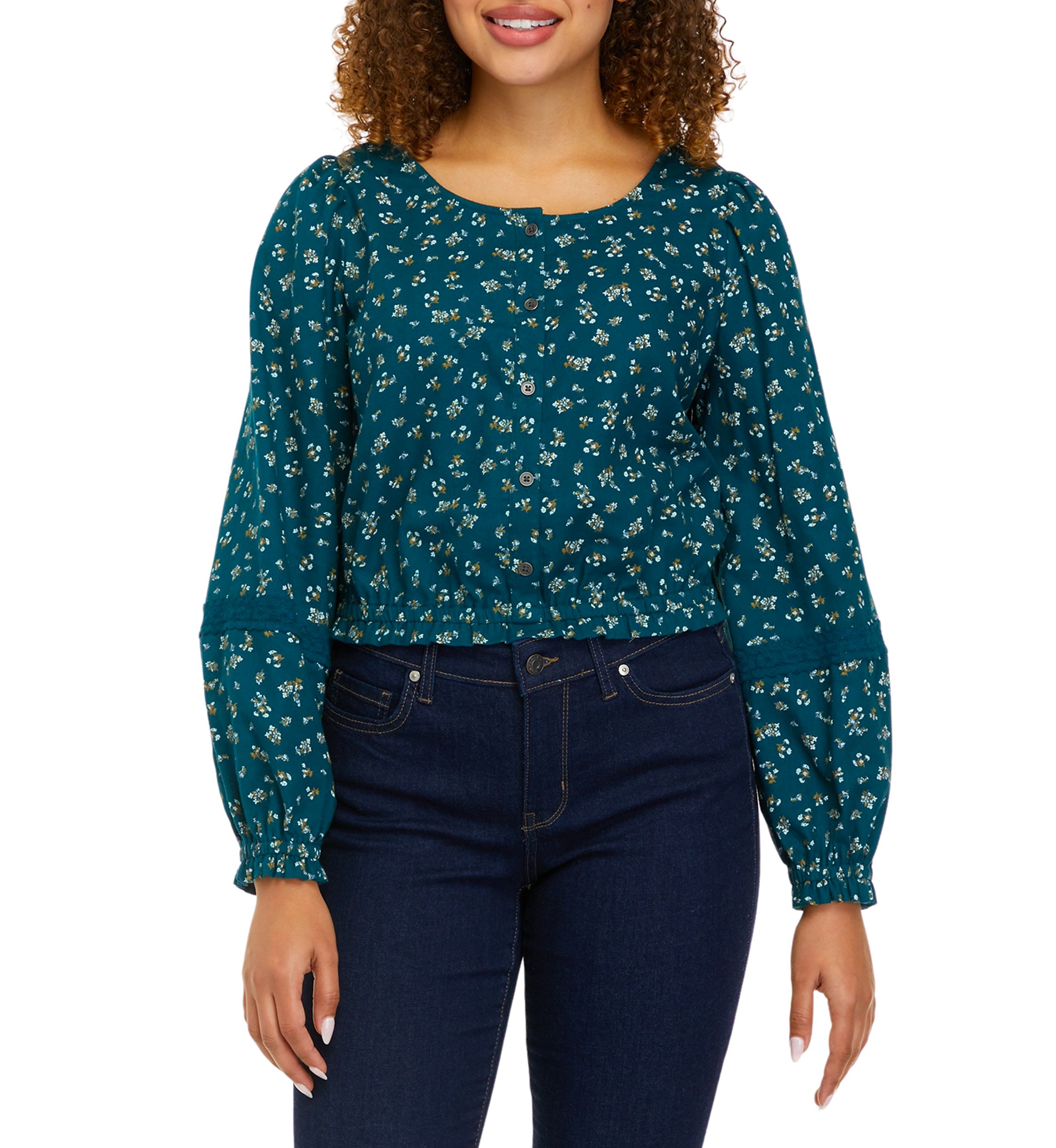 Long Sleeve Cropped Peasant Top