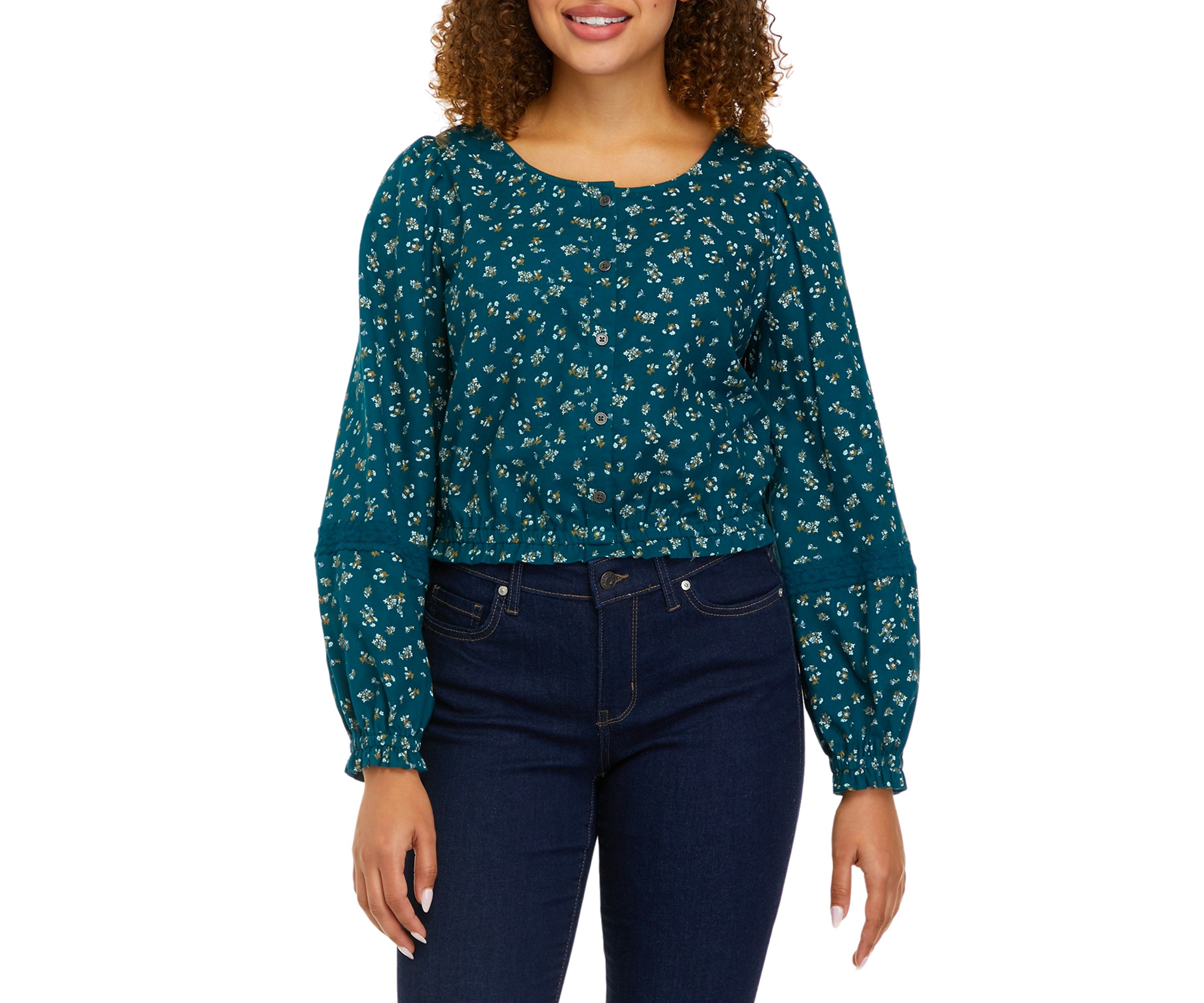 Long Sleeve Cropped Peasant Top