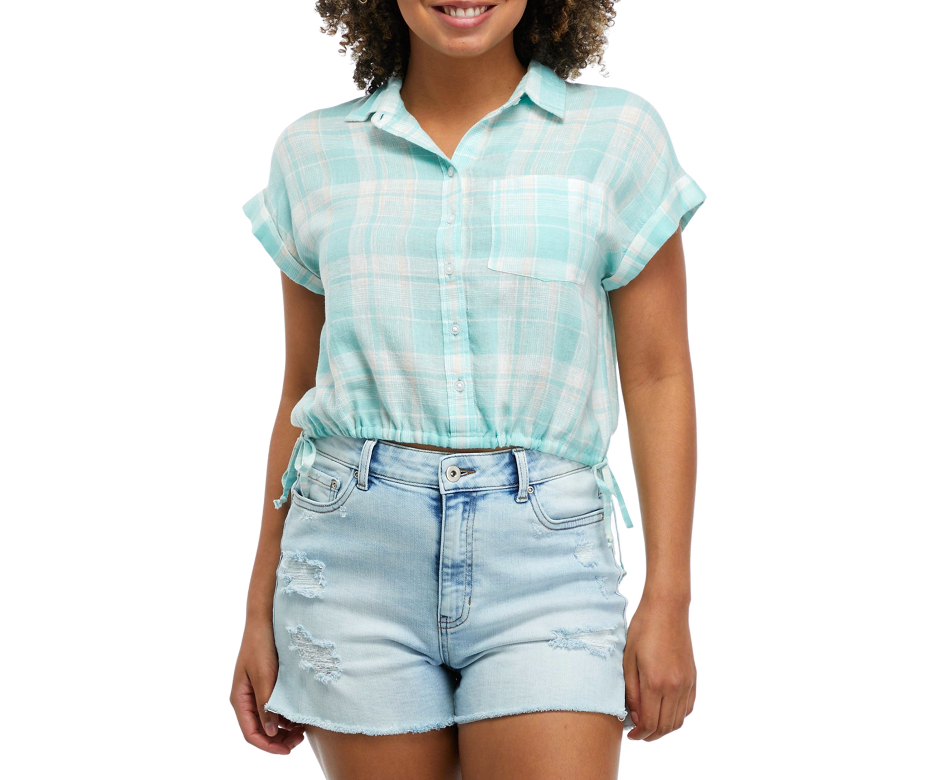 Side Tie Plaid Camp Shirt 