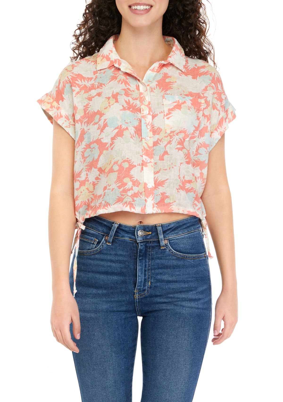 Short Sleeve Side Tie Camp Shirt 