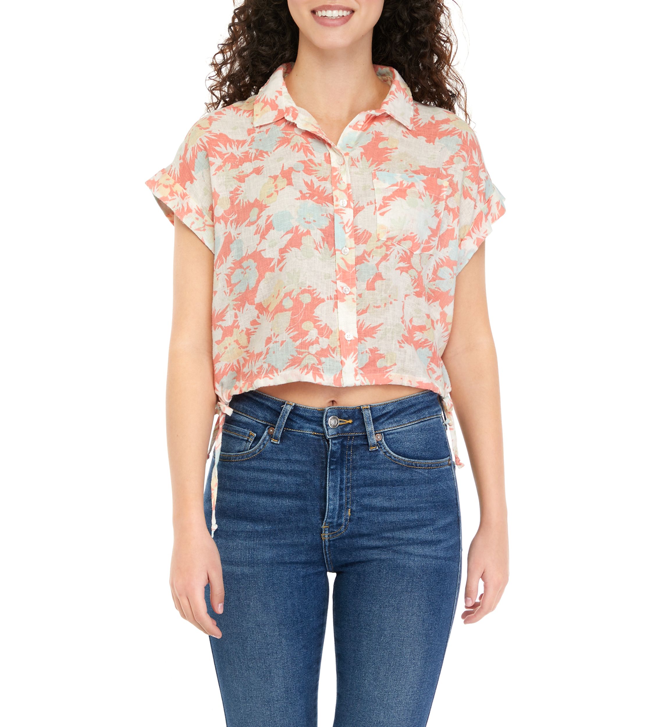Short Sleeve Side Tie Camp Shirt 