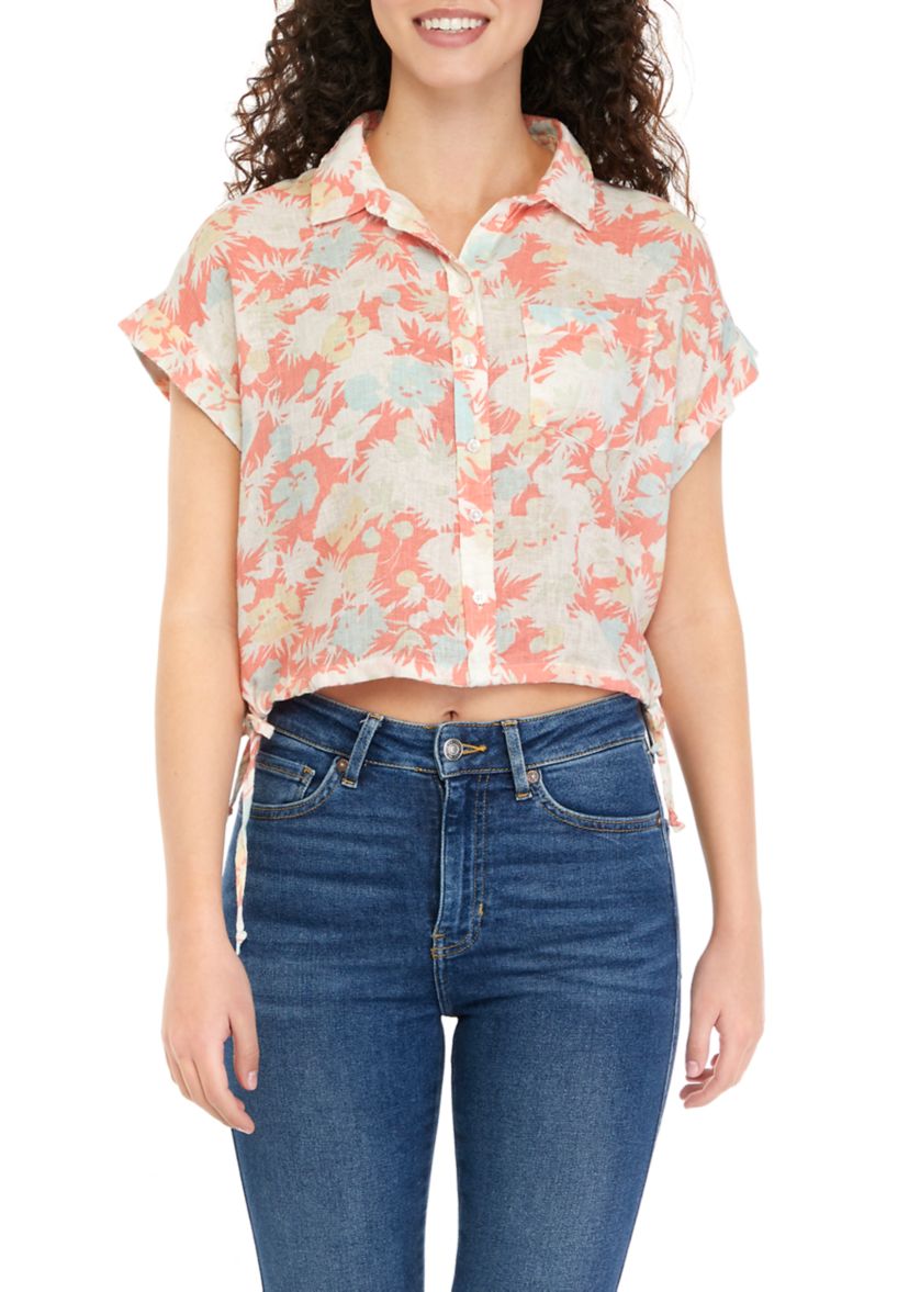 Short Sleeve Side Tie Camp Shirt 