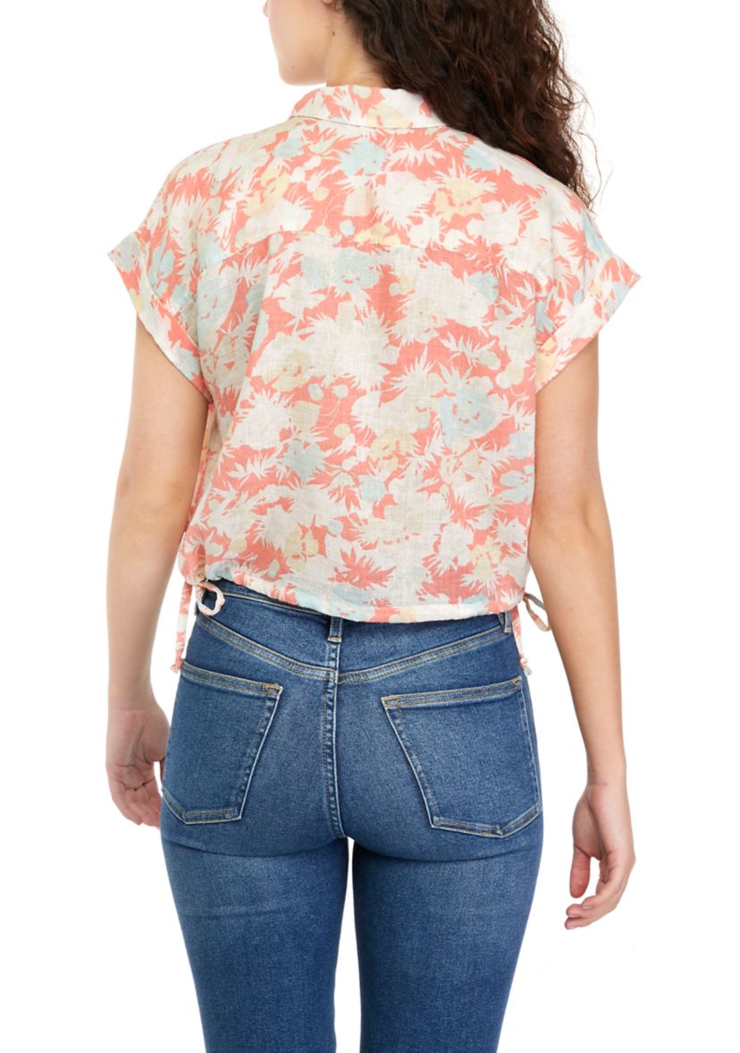 Short Sleeve Side Tie Camp Shirt 