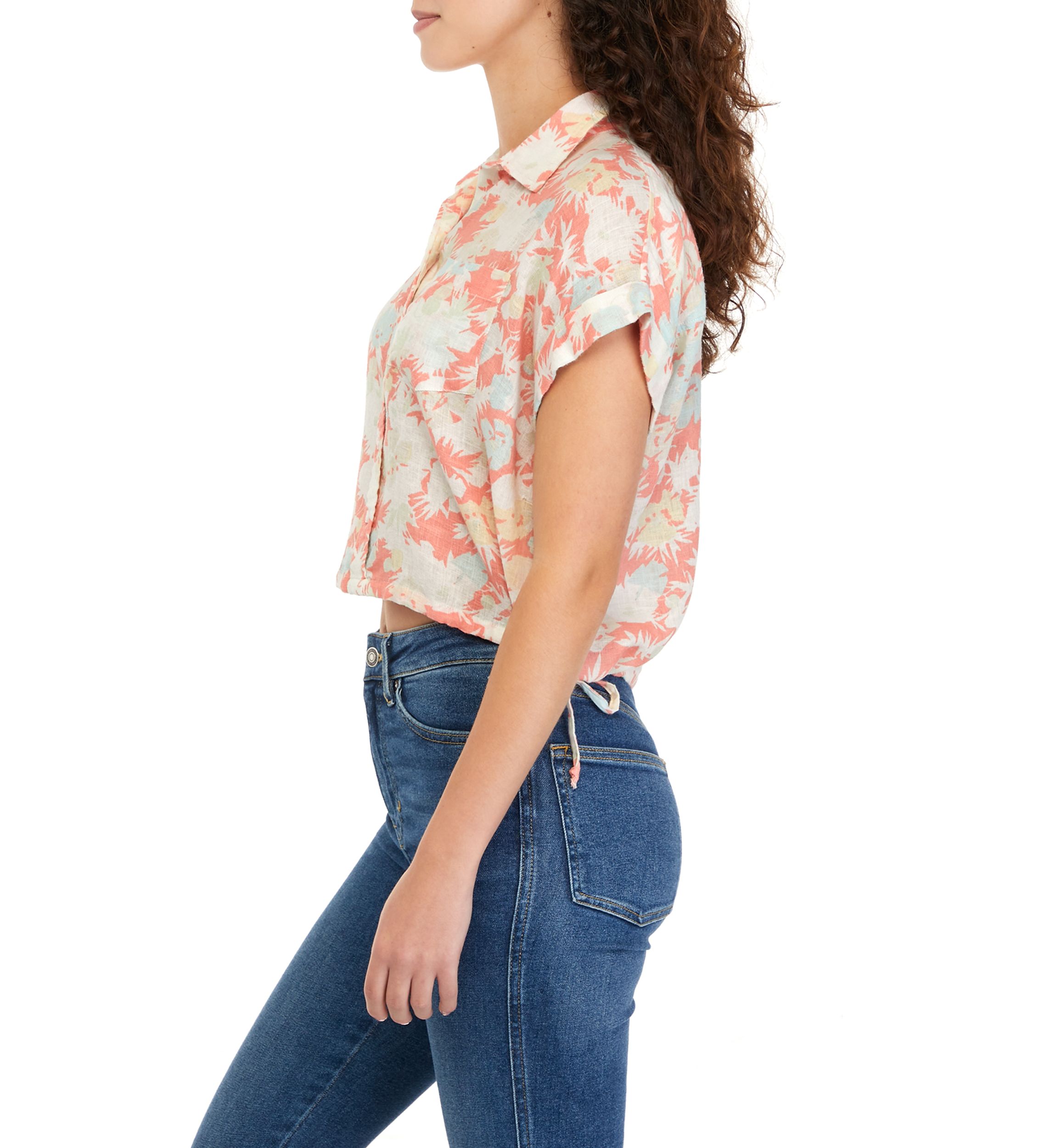 Short Sleeve Side Tie Camp Shirt 