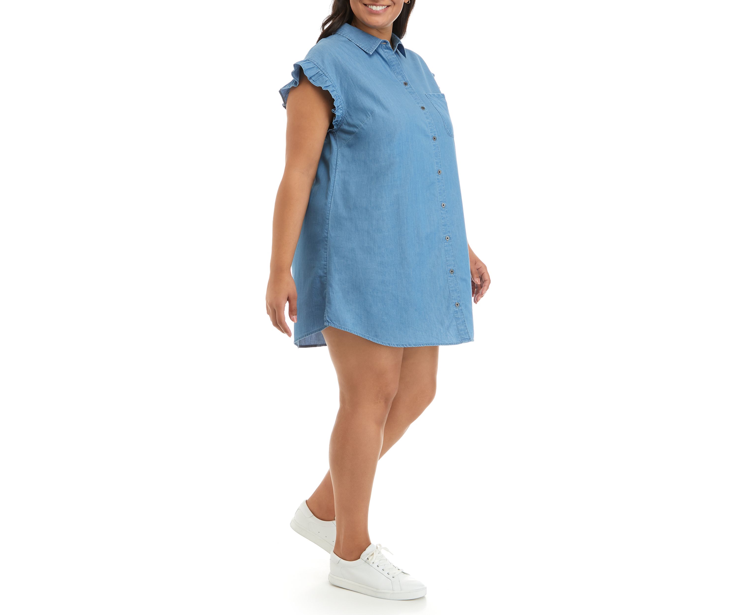 Plus Size Ruffle Sleeve Shirtdress